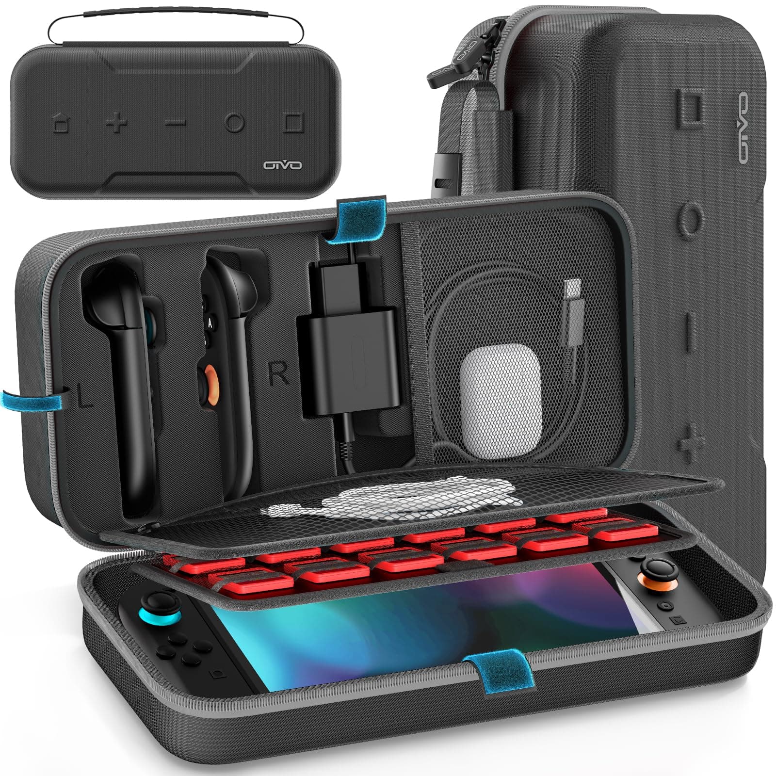 Custodia per Nintendo Switch 2025, Custodia da Viaggio Portatile per Switch 2 con Cinturino in Rete per Organizzare i Cavi, Case Switch 2 Rigida per Joy-Con 2 con 24 Slot per Schede di Gioco, Grigio