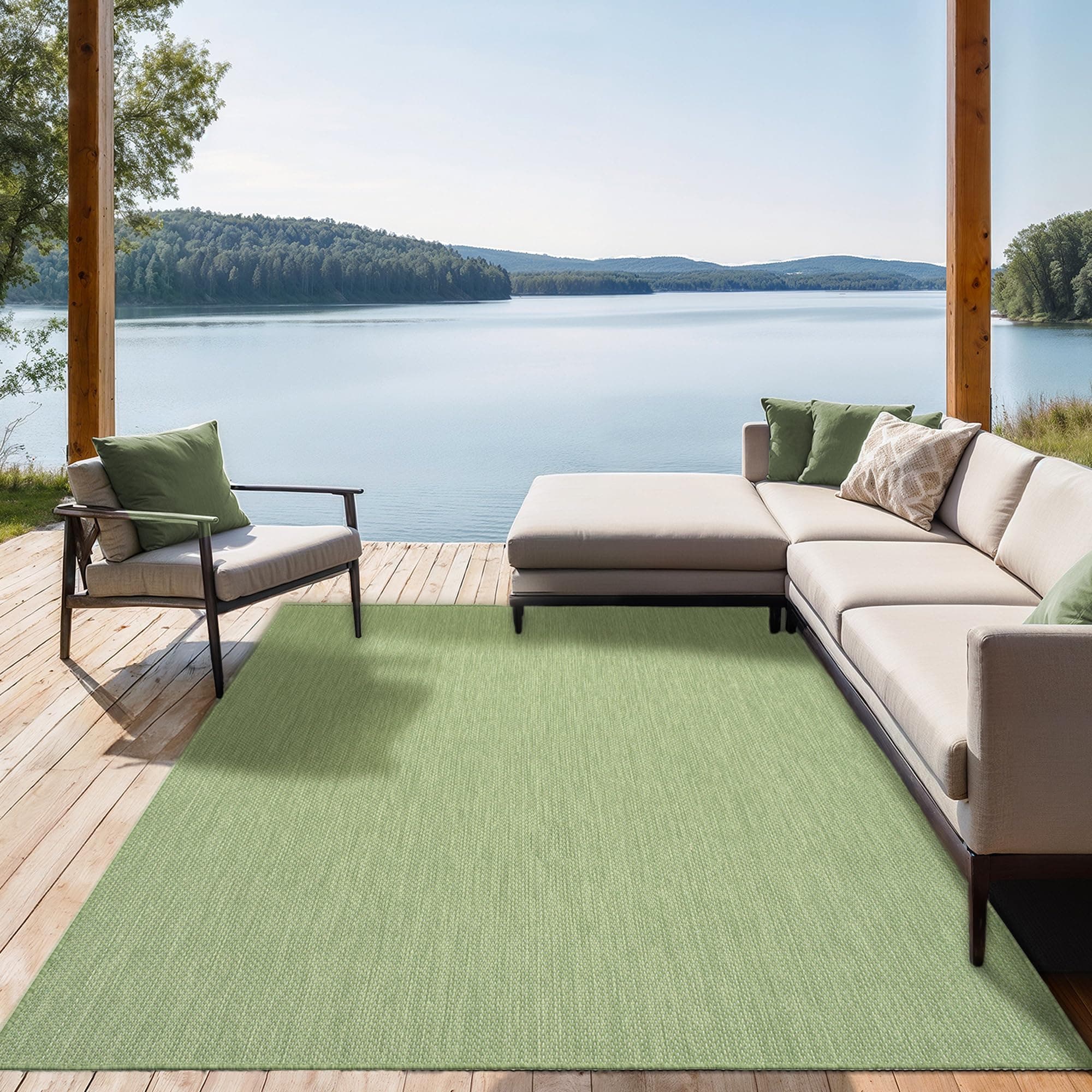 the carpet Mistra - robusto tappeto per esterni, resistente alle intemperie e ai raggi UV, adatto a balcone, terrazza, giardino d'inverno o cucina e sala da pranzo, verde, 120x170 cm