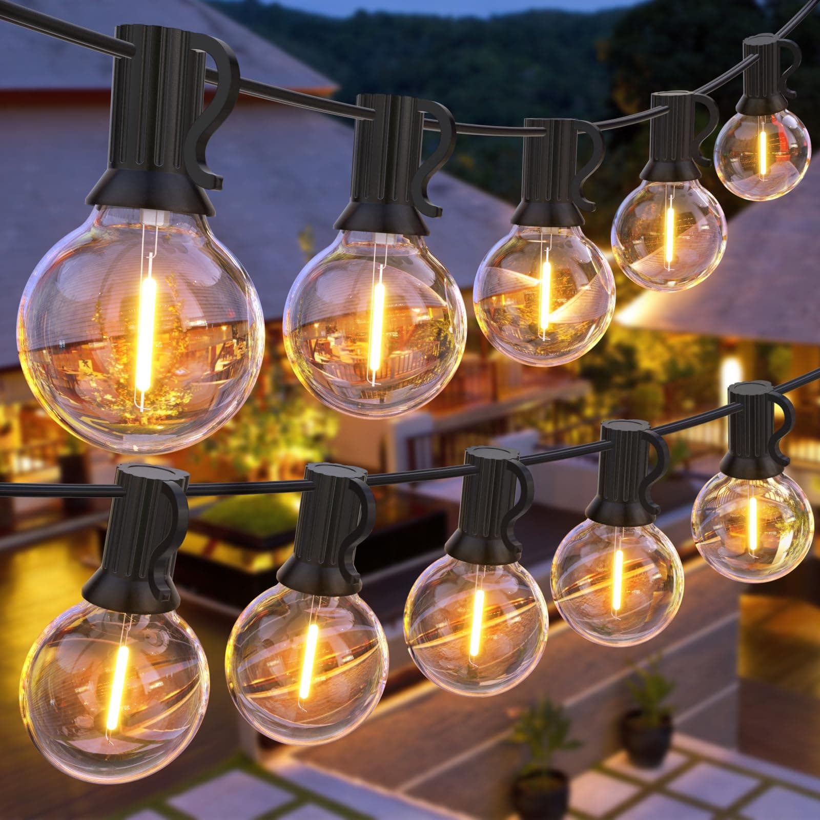 GPATIO Catena Luminosa Esterno G40 [100FT/ 30M], Lampadine in Plastica Bianca Calda 50+2 Pz, Luci da esterno giardino Impermeabile per Feste in Giardino, Matrimonio, Decorazioni Vacanze ecc.