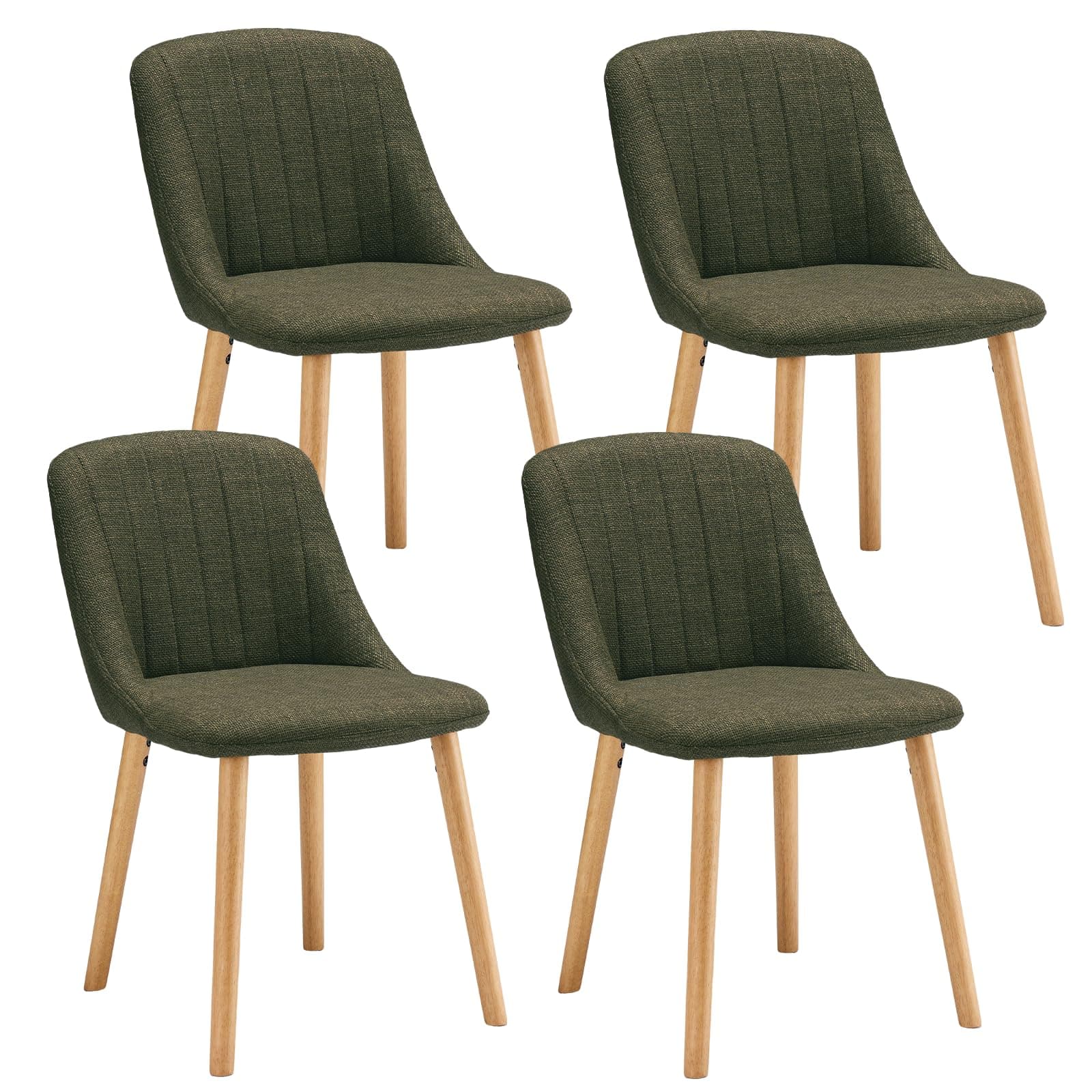 Goeurvant Chaises Salle à Manger Pieds Bois Lot de 4, Chaises Lin de Cuisine avec Dossier, Chaises Salon Modernes et Moelleuse, Vertes