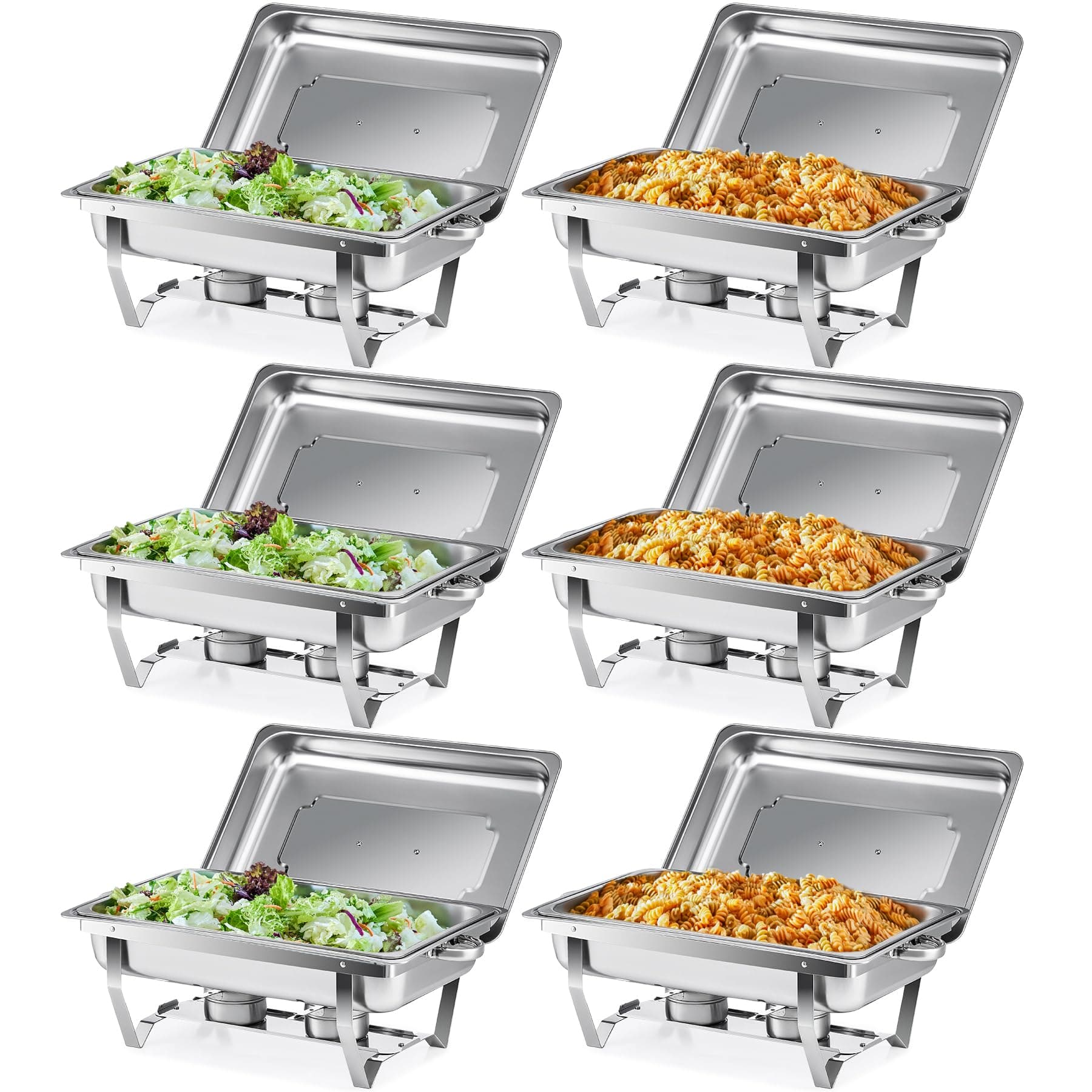 Wilprep Lot de 6 Chafing Dish 9L Chauffe-Plats en Acier Inoxydable Buffets Chauffants pour Maison Restaurants Fêtes Mariages Pique-Niques