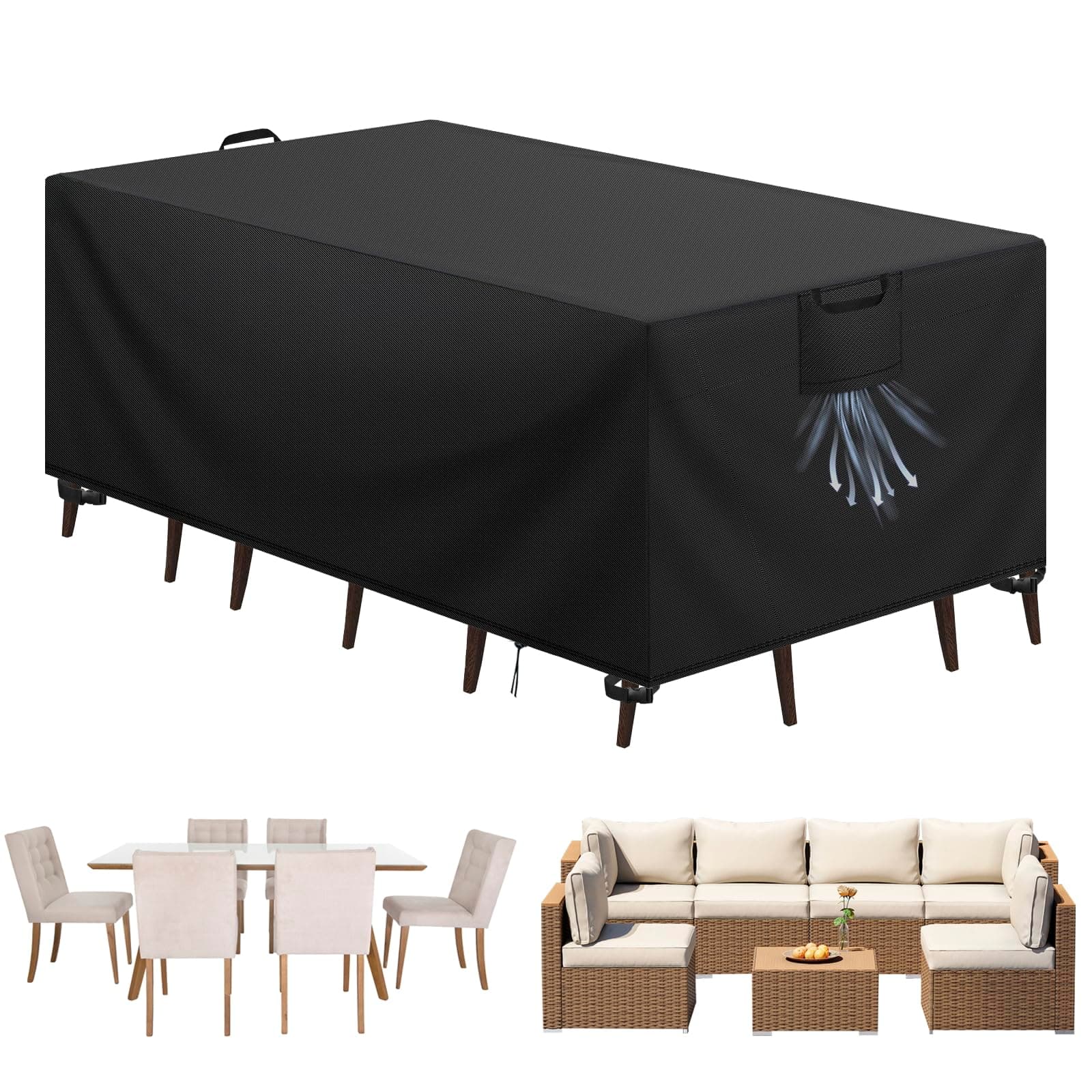 Aujink Funda Mesa Exterior Impermeable, Funda para Muebles de Jardín, Cubierta para Muebles de Jardin Tela Oxford 420D Anti Viento Anti UV Funda Protectora Mesa Exterior, Negro,200x100x75cm