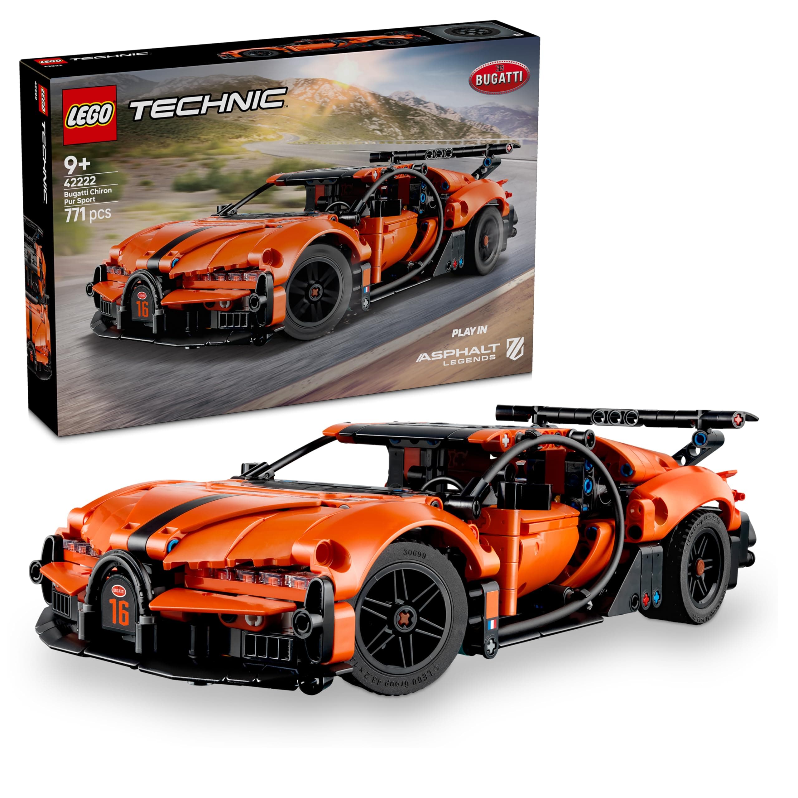 LEGO Technic Hipercoche Bugatti Chiron Pur Sport - Maqueta de Coche de Carreras de Juguete con Motor W16, Dirección y Puertas Que Se Abren - Regalo para Niños de 9+ Años y Fans del Motor - 42222
