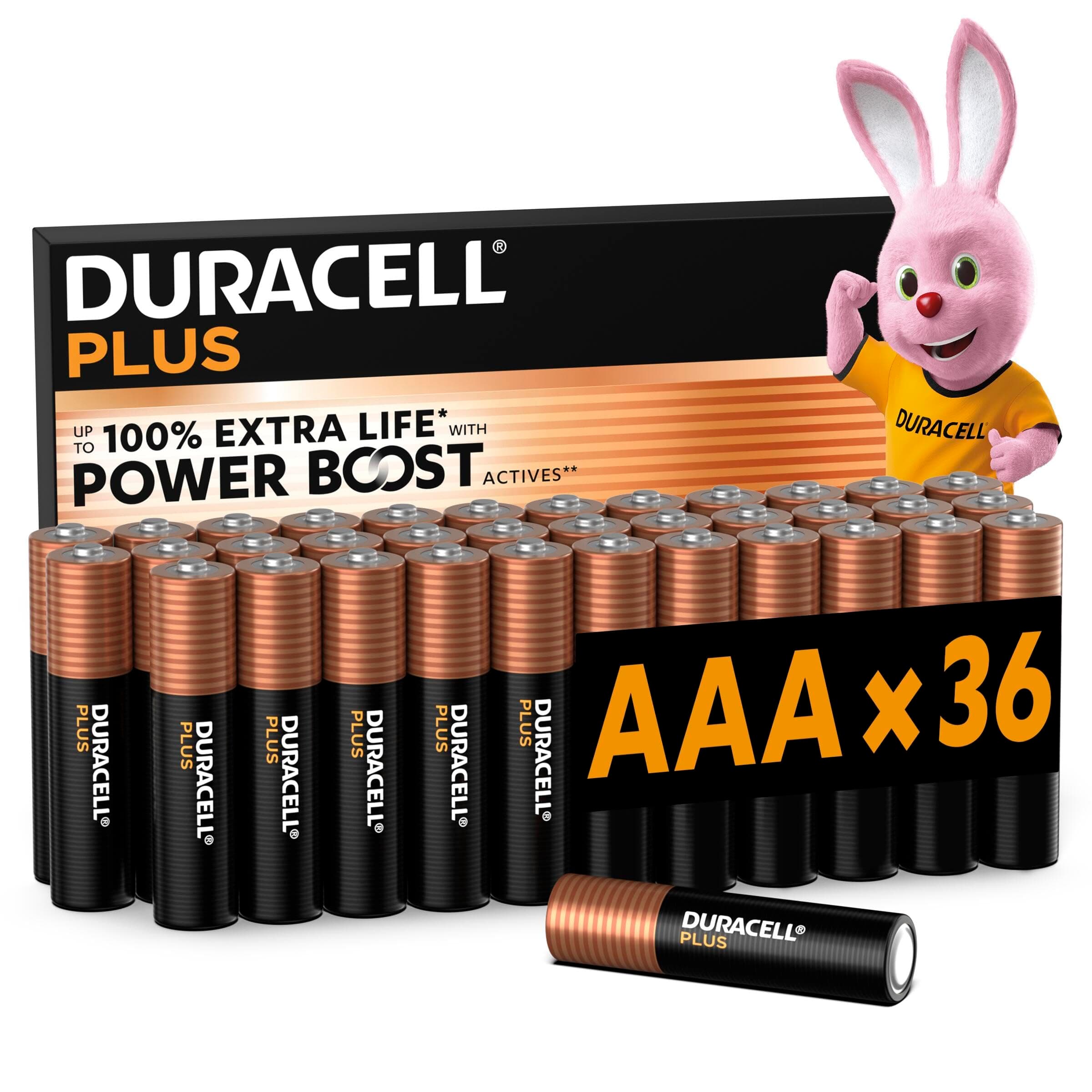 DURACELL Batterie Plus AAA (Confezione da 36) – Batterie Alcaline da 1,5 V – Fino al 100% di durata extra con Attivi POWER BOOST – Affidabilità per i dispositivi di utilizzo quotidiano - MN2400