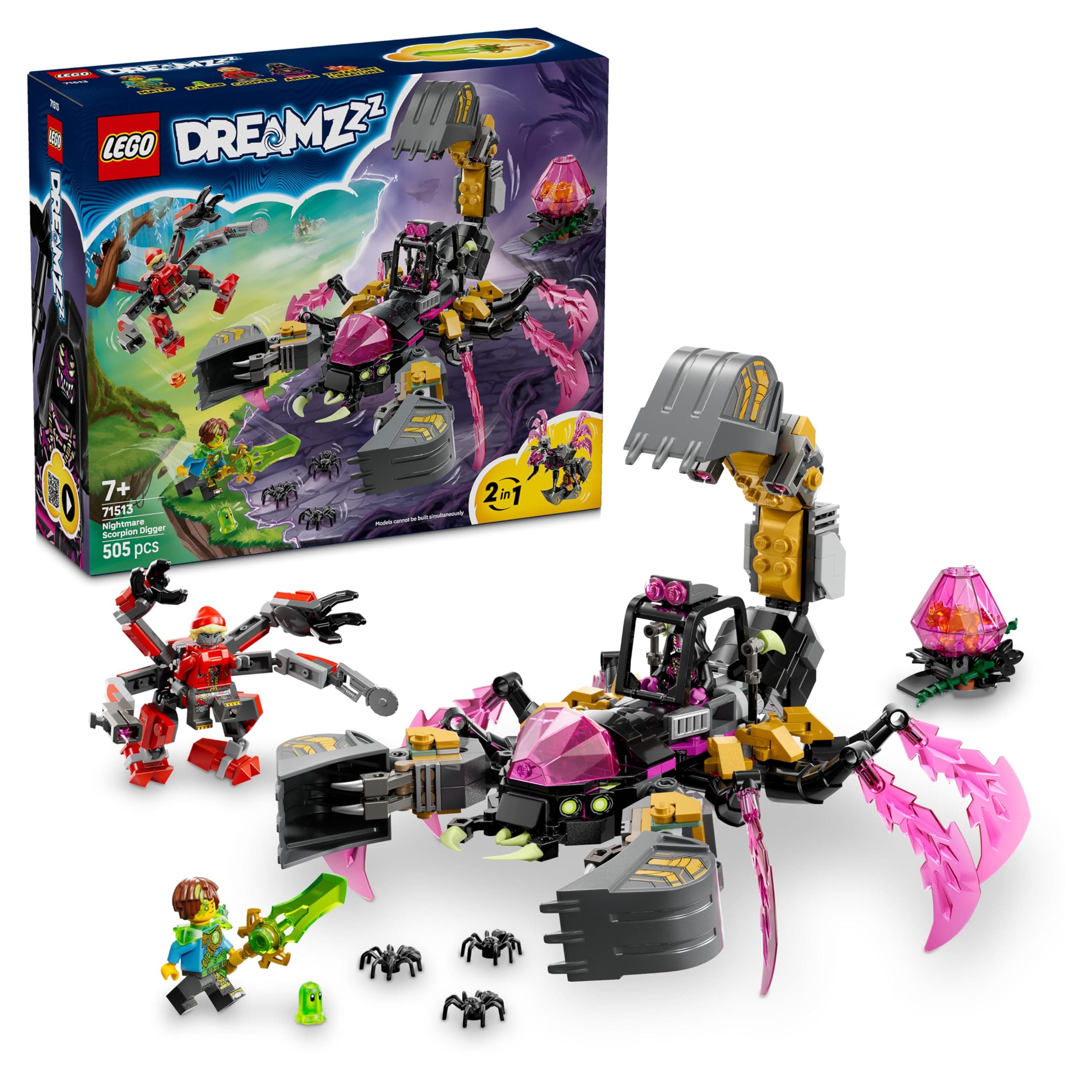 LEGO DREAMZzz 2en1 Excavadora Escorpión de Pesadilla de Juguete - Transformable en Figura de Avispa, 3 Minifiguras y Criatura del Tesoro Naranja Coleccionable - Regalo para Niños de 7+ Años - 71513