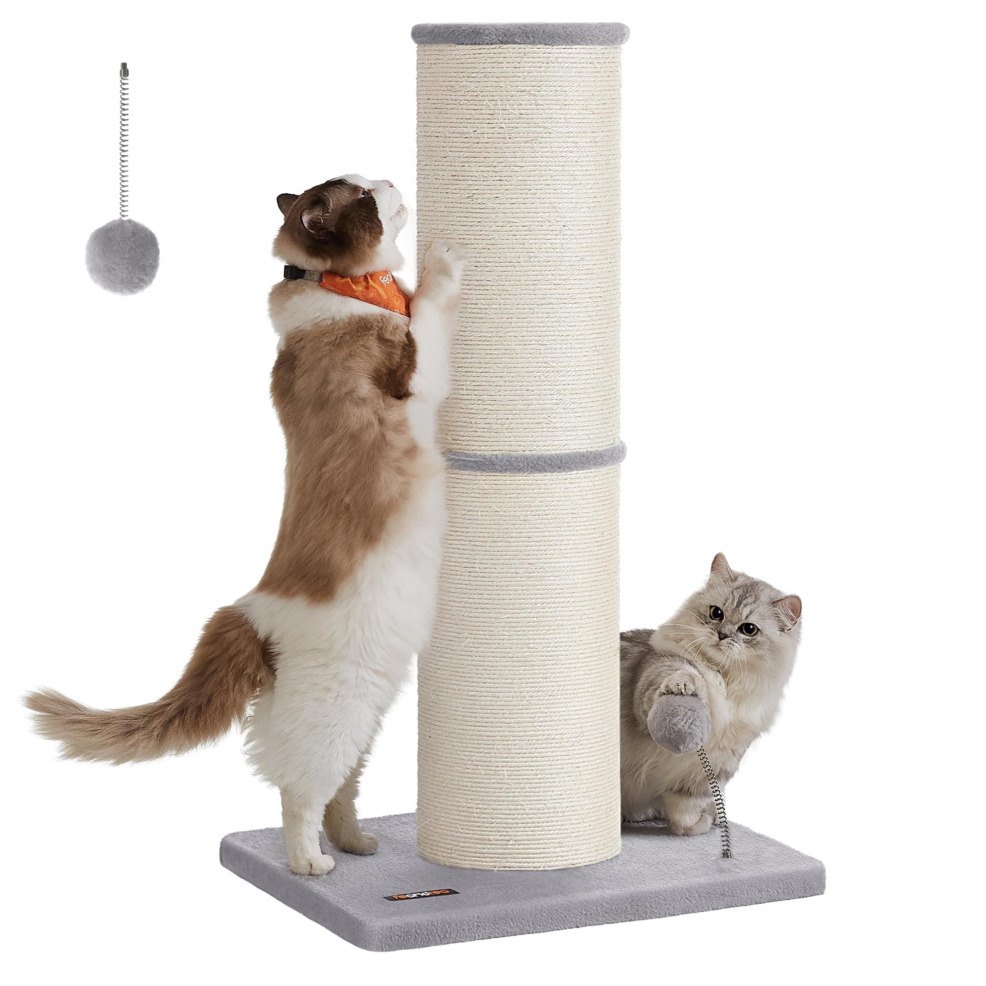 Feandrea Kratzbaum, 85 cm hoch, Kratzsäule XXL, 17 cm Dicker Stamm, Katzenbaum, Kratzstamm auch für große Katzen wie Maine-Coon-Katze, Sisalstamm, mit Plüschball und Glocke, Taubengrau PCA042G01
