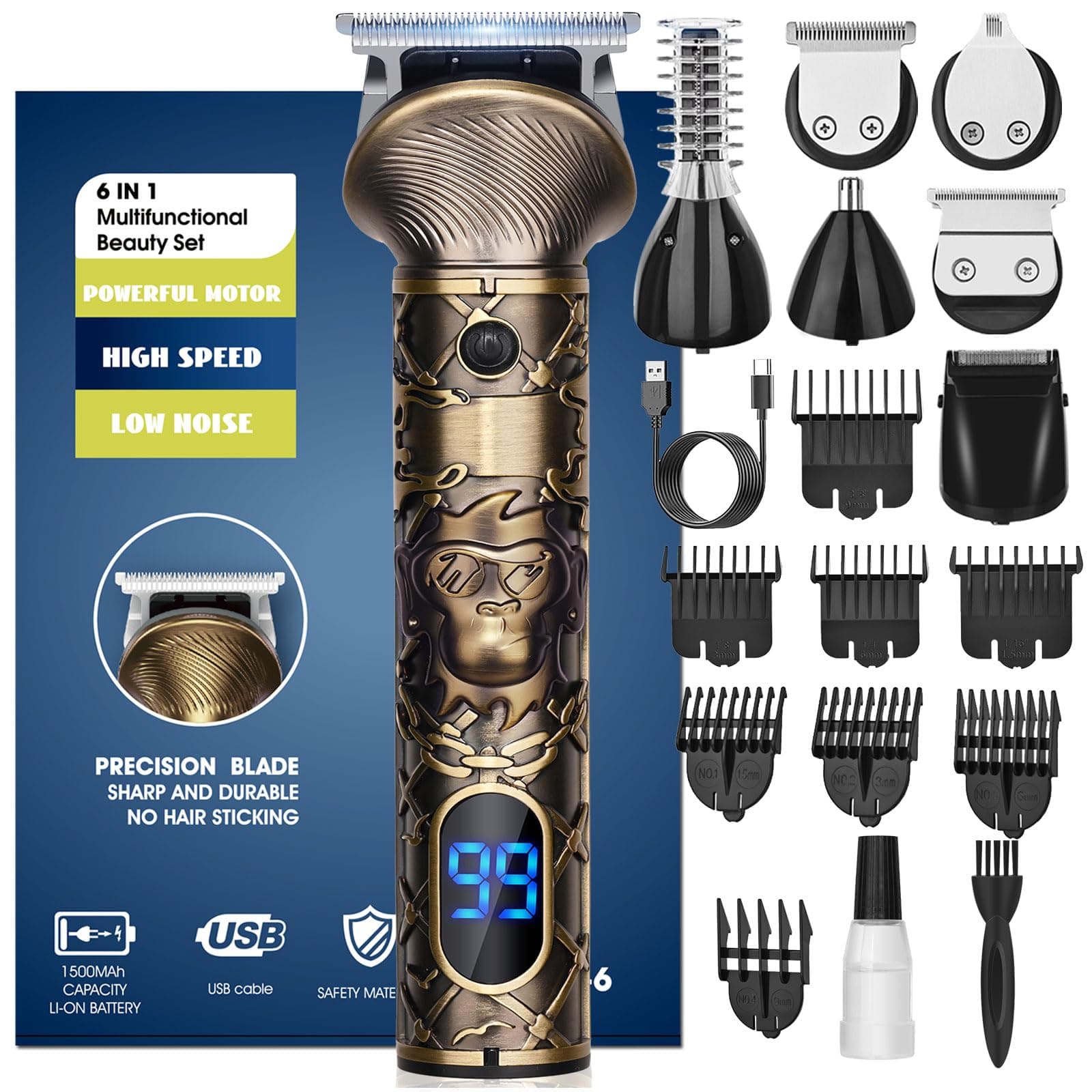 YIDON Tagliacapelli Uomo Professionale, Rasoio Elettrico Barba 6 in 1, Macchinetta per Capelli e Corpo, Regolabarba Tagliabarba Cordless Grooming Trimmer Kit con Display LED, Ricarica Rapida Tipo C