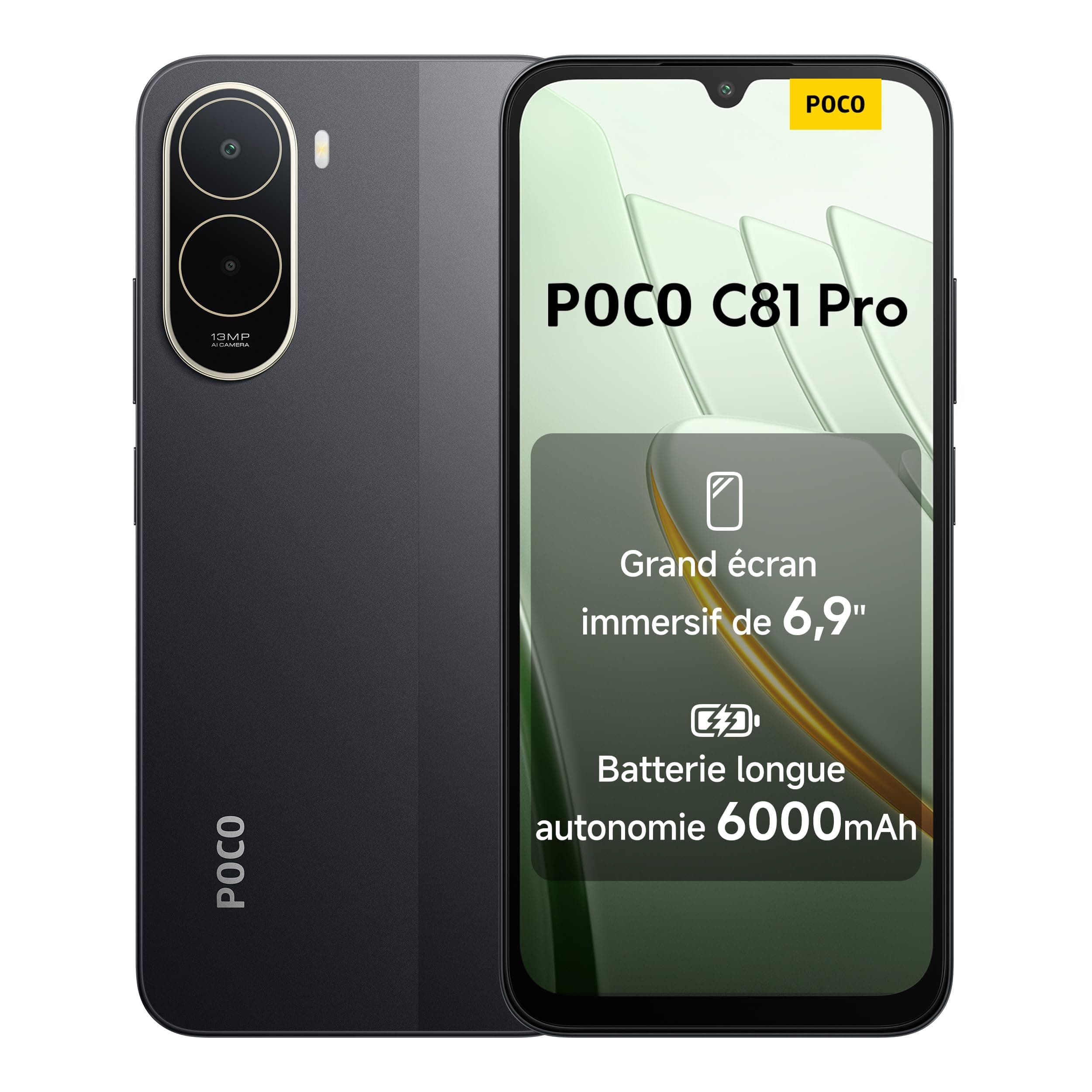 XIAOMI POCO C81 Pro Smartphone 4+256 Go Batterie 6000mAh - Noir | Écran immersif 6,9" 120Hz, double caméra IA 13 Mpx, 1 an de garantie supplémentaire, chargeur non inclus
