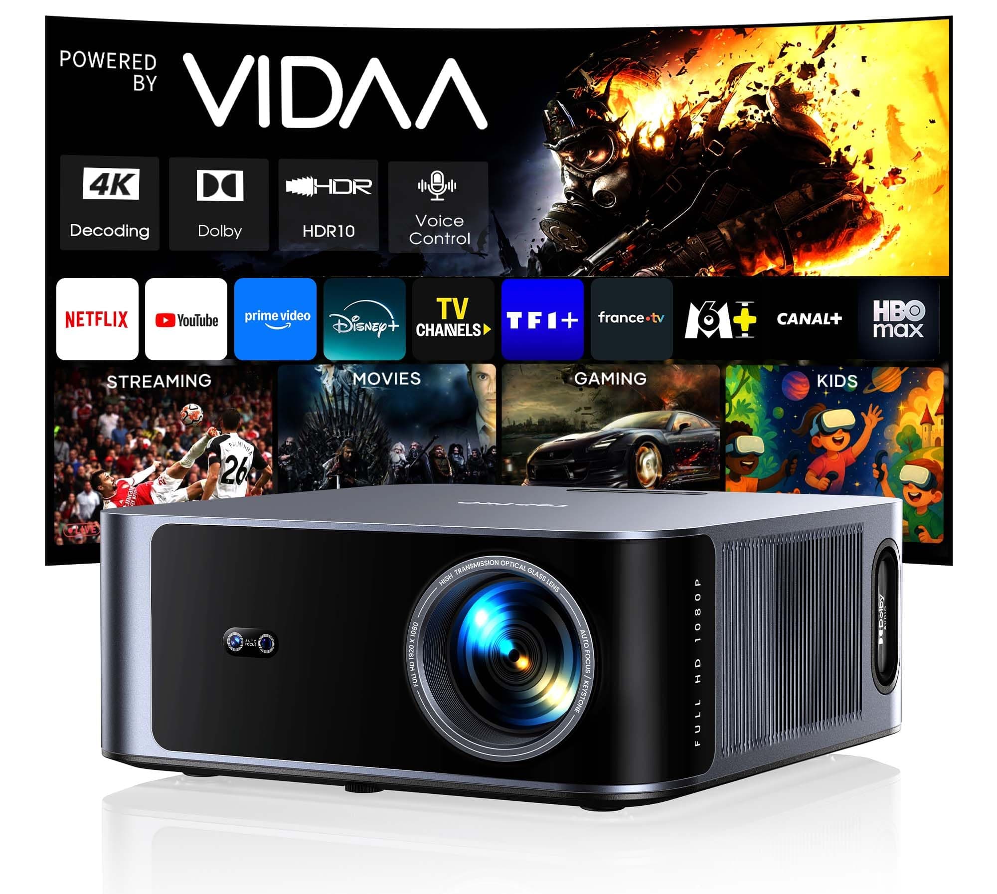 Videoprojecteur 4K【VIDAA OS | 2000 ANSI | Dolby Audio 40W】 TOPTRO Retroprojecteur 4K Supporté, Auto Focus/Keystone, Contrôle Vocal, Zoom 50%, WiFi Bluetooth Projecteur Video Home Cinéma Extérieur