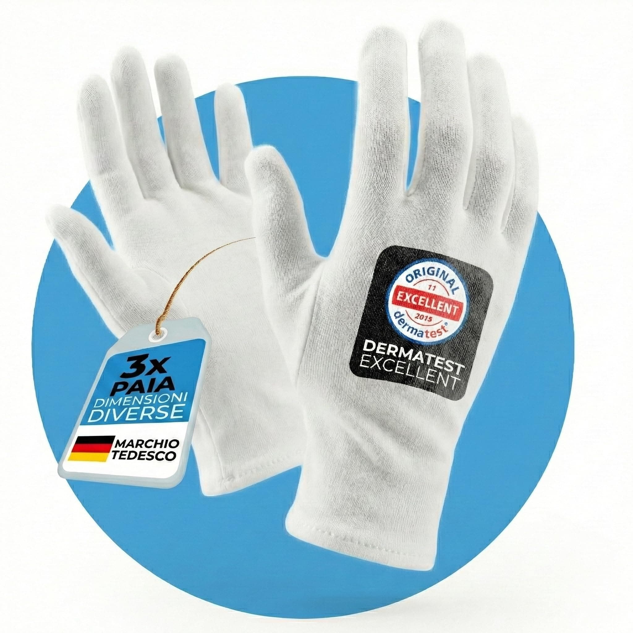 LAVAMED Guanti bianchi in 100% cotone morbido | guanti cosmetici per crema mani, spa, pelle secca | sottili, comodi, riutilizzabili | 3 paia M