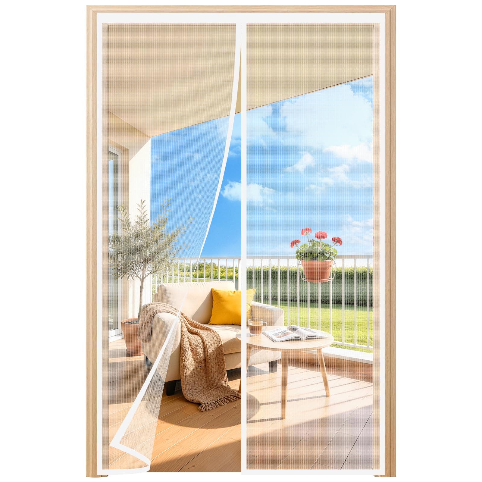 HALIDOOR Moustiquaire Porte Fenêtre 190x210 cm, Rideau Anti-Moustique Blanc, Fermeture Automatique, Sans Perçage, Fixation Velcro, Idéale pour Balcon, Chambre