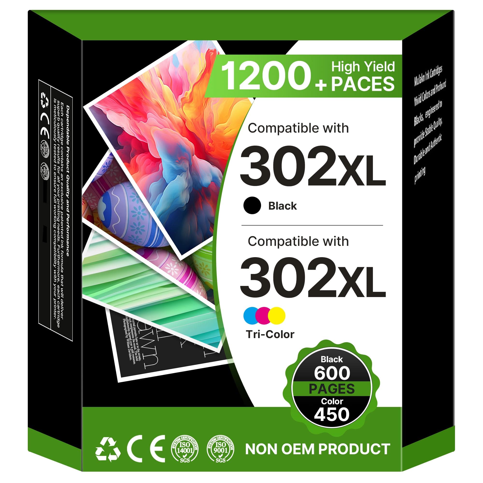 Washope 302 XL Cartouche Compatible pour Cartouche HP 302 pour HP 302 XL Noir et Couleur pour Envy 4520 4527 4524 5640 6230 7134 6232 6220 7830 pour DeskJet 3639 3630 2130 3634 (1 Noir, 1 Tri-Colore)