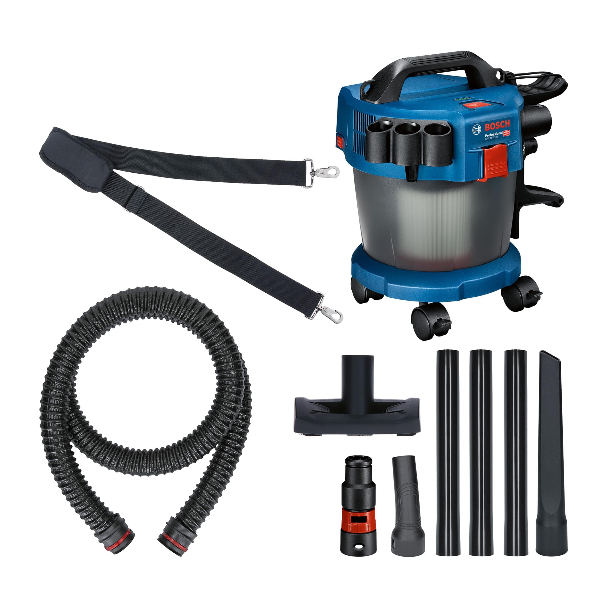 Bosch Professional 18V System aspirateur industriel GAS 18V-10 L (avec flexible de 1,6 m, 3 tubes prolongateurs)