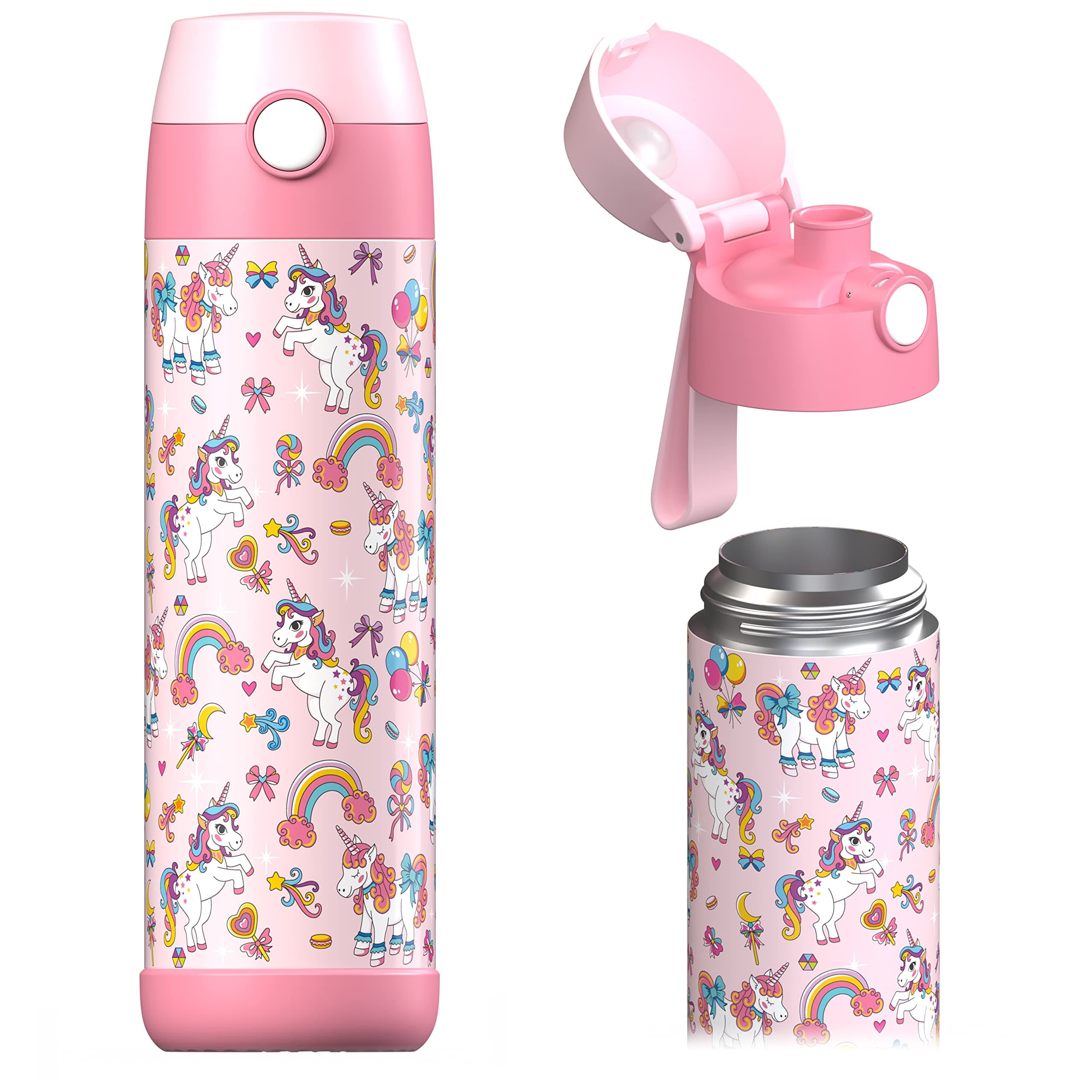 JARLSON® Borraccia Termica Bambini 500ml MALI [SENZA BPA e FTALATI] - Bottiglia Acciaio Inox - Termos per Acqua per Bambino e Bambina - Mantiene Freddo - Ideale per Scuola, Sport e Viaggi (Unicorno 1)