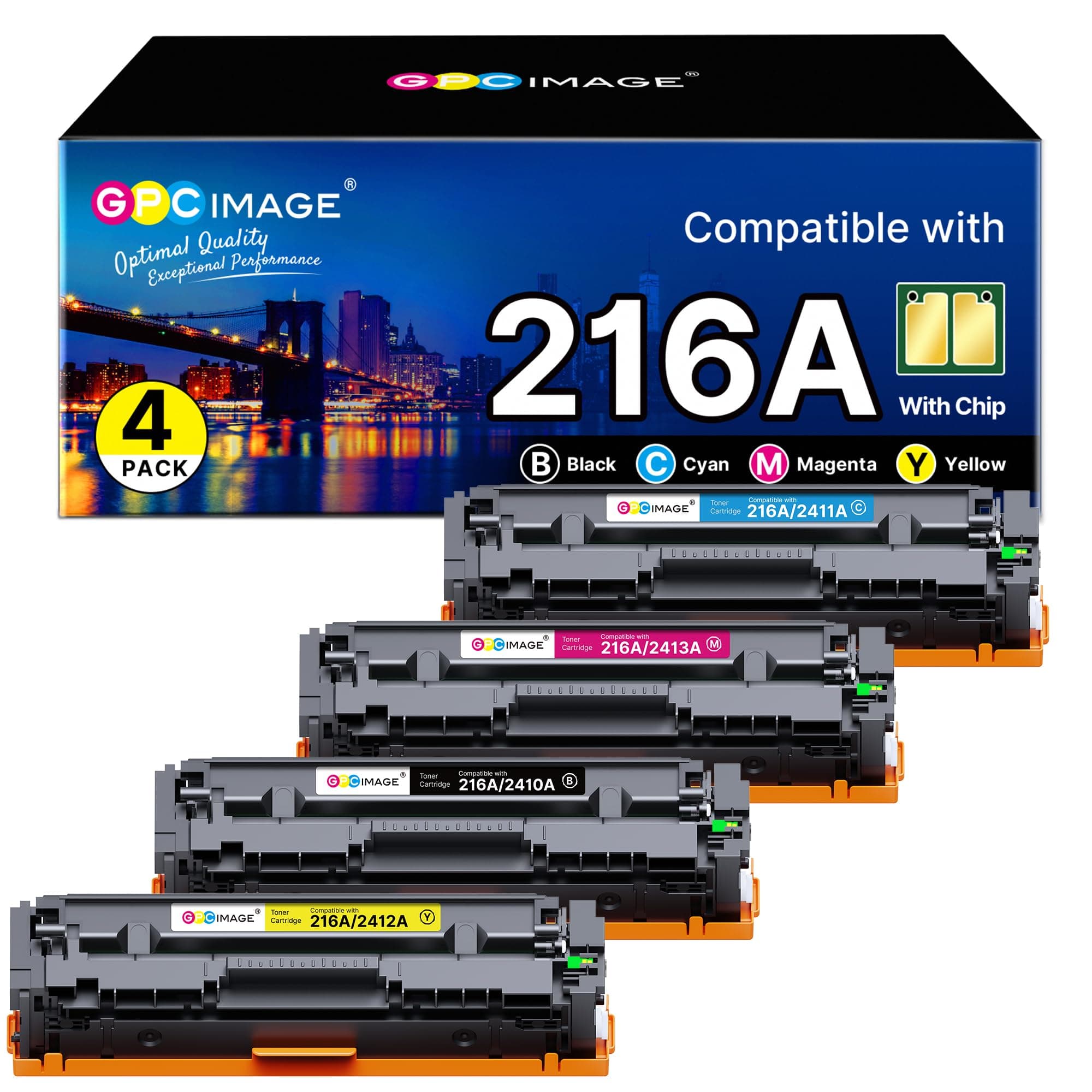 GPC Image 216A Toner avec Puce Compatible pour HP 216A W2410A Toner pour HP Color LaserJet Pro MFP M183fw M182n M183fdw M182nw M155a M155dw M155nw M182 (1 Noir, 1 Cyan, 1 Magenta, 1 Jaune, 4-Pack)