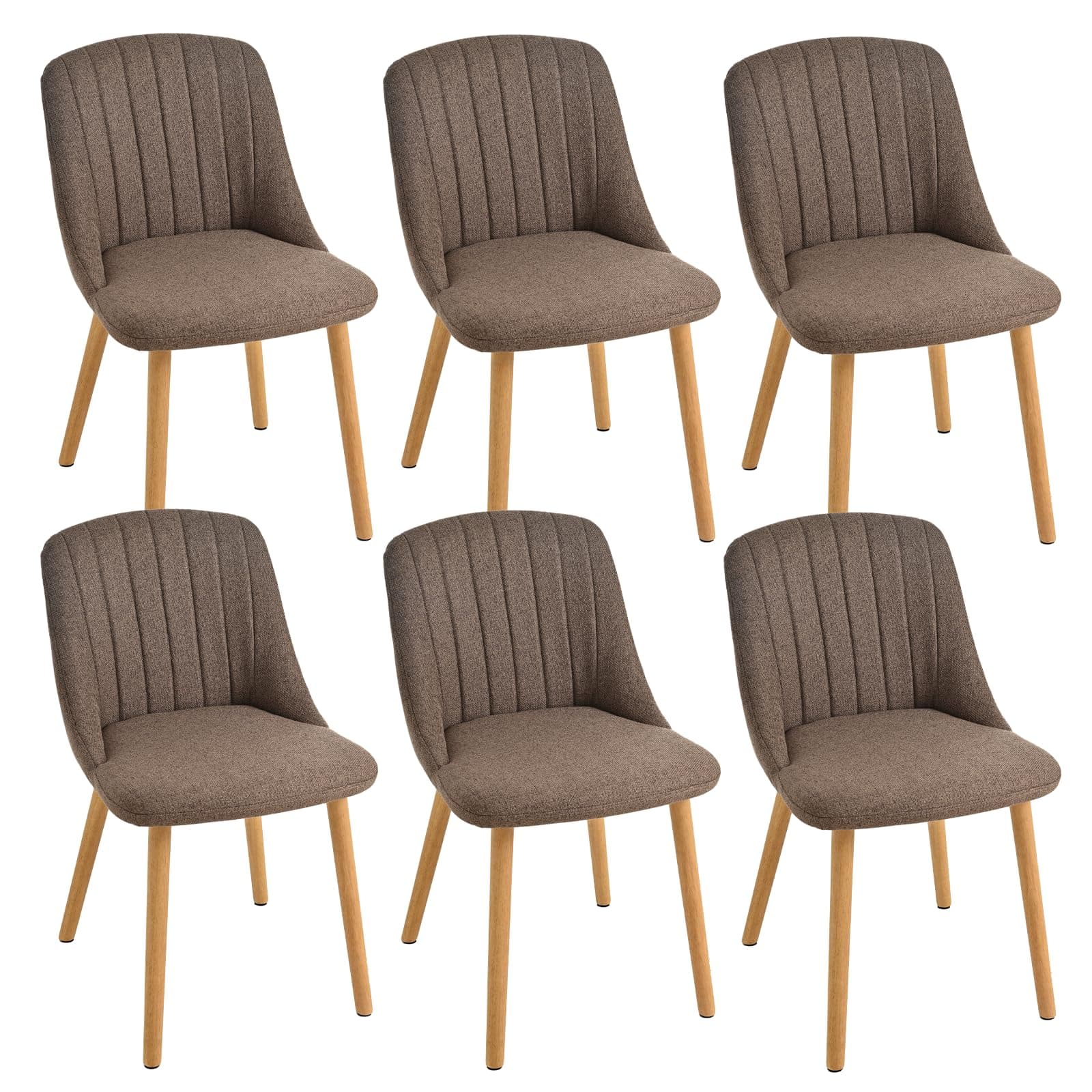 Goeurvant Lot de 6 Chaises de Salle à Manger Marron avec Pieds en Bois, Chaises de Cuisine Rembourrées en Polyester, pour Cuisine, Salle à Manger, Salon et Bureau
