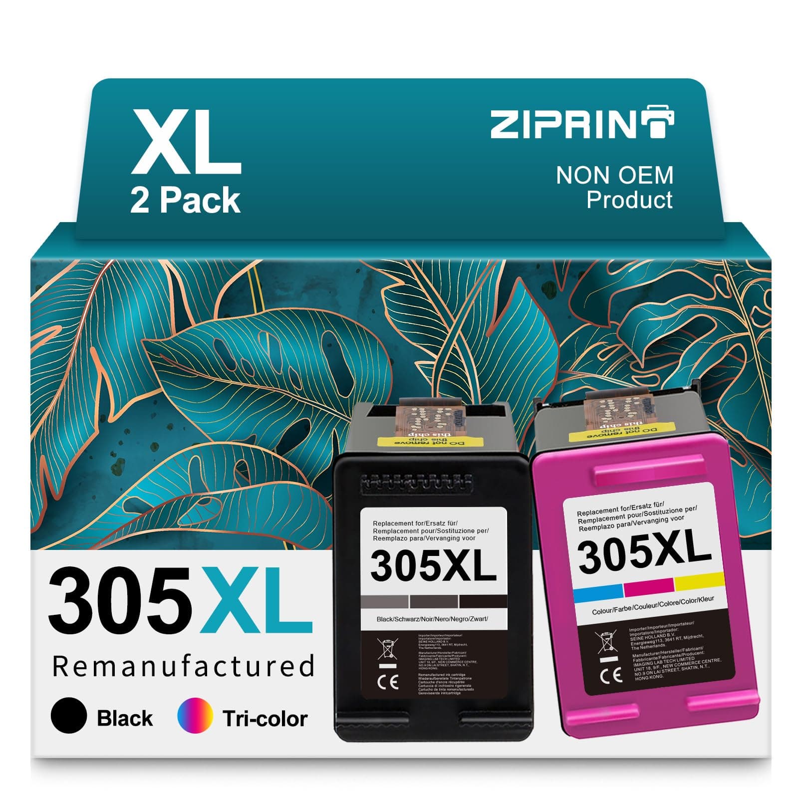 ZIPRINT remanufacturado Cartuchos de Tinta HP 305 XL para HP DeskJet 2710 2720 2724 2721 2723 4120 4122 4110 4130 HP Envy 6020 6034 6010 6030 HP Envy Pro 6420 6422 6430 6432(Negro/Color,2-Pack)
