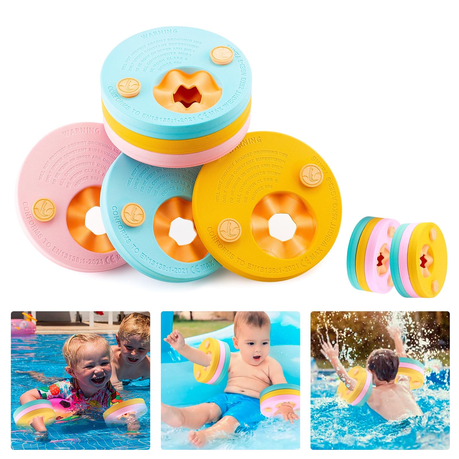 kaianda 6 Piezas Manguitos de natación para niños, Manguitos Piscina, Hechos de Espuma, Piscina Discos Flotantes, Apto para Ayudar a los niños en el Aprendizaje de la natación