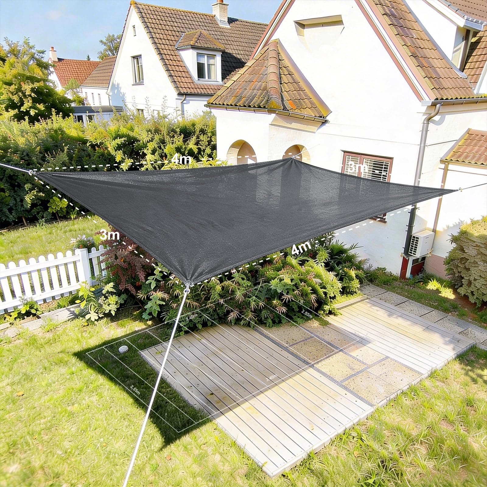 HAIKUS Voile d'ombrage Rectangulaire 3x4 m, Toile Ombrage HDPE Respirant (185g/㎡), Filet dombrage Rectangle 4x3 m avec Protection UV pour Patio Jardin Terrasse Extérieur, Gris Graphite
