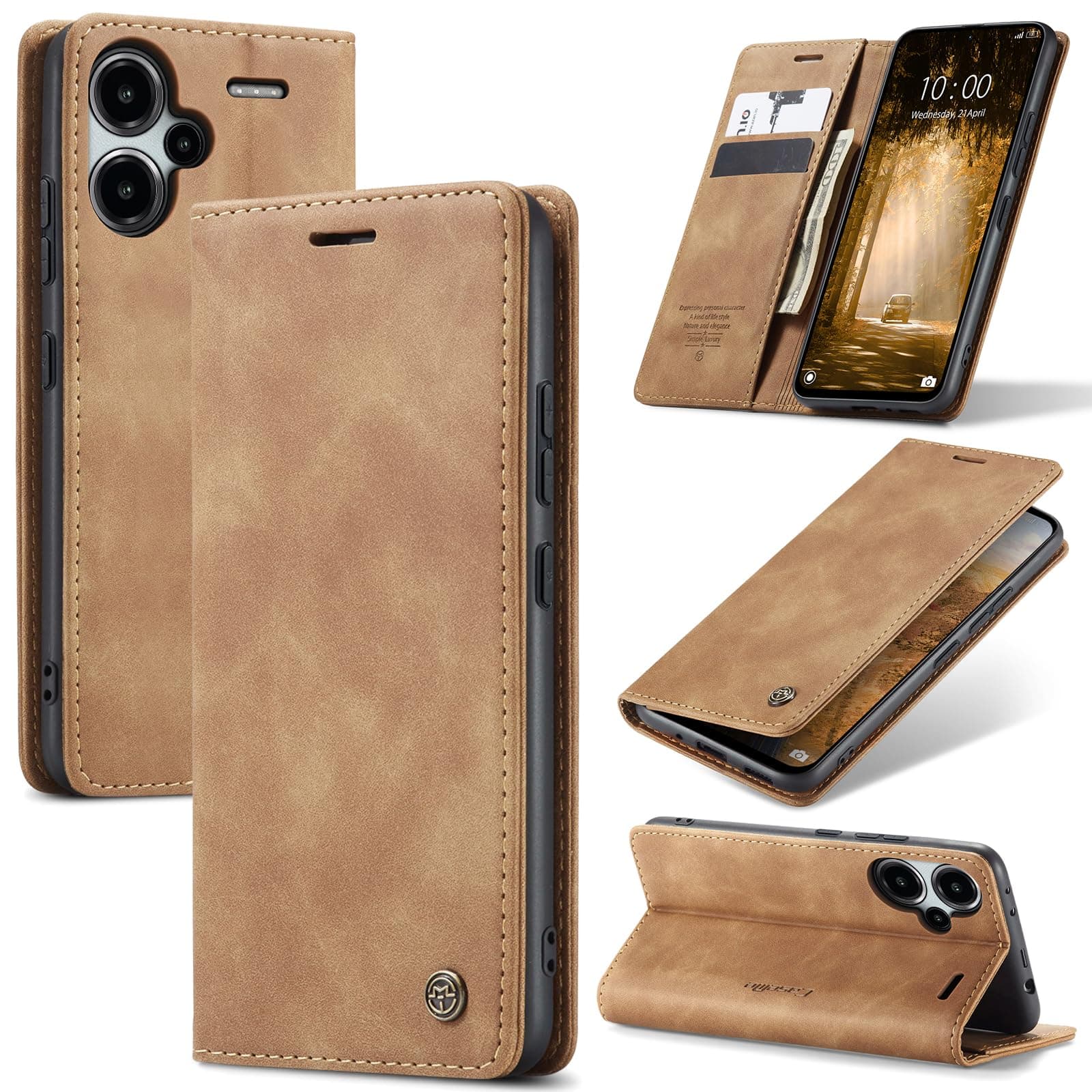 Samokor Coque pour Xiaomi Redmi Note 13 Pro Plus 5G Housse Cuir Premium Etui Rabat Pochette Portefeuille Fentes Cartes Magnétique,Étui Protection pour Xiaomi Redmi Note 13 Pro Plus 5G,Brun
