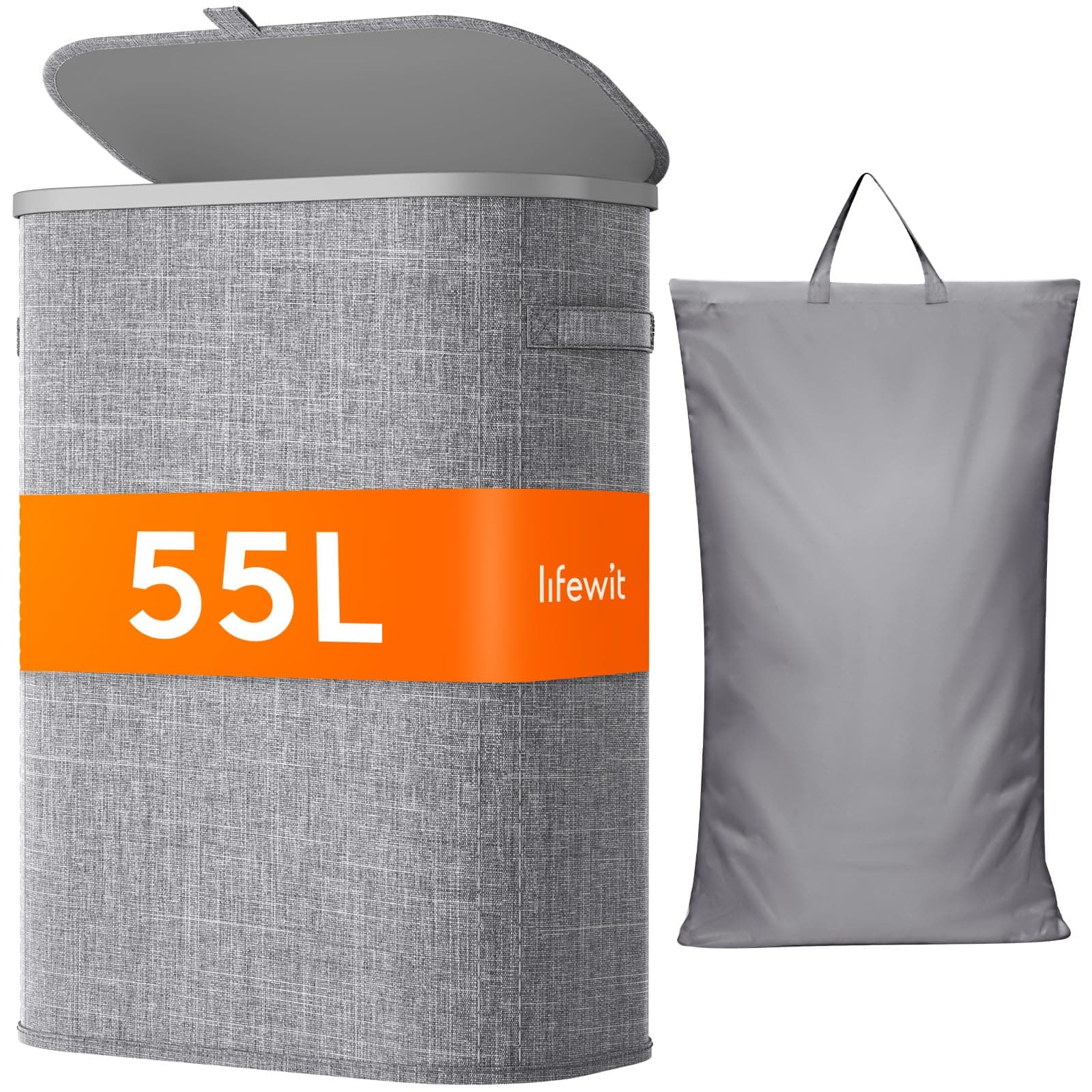 Lifewit Cesto Ropa Sucia, Cesta Ropa Plegable con Bolsa Extraíble y Asa, Cubo Ropa Sucia con Tapa, Laundry Basket para Dormitorio, Baño, Lavandería, Dormitorio, 55 L, Gris Claro