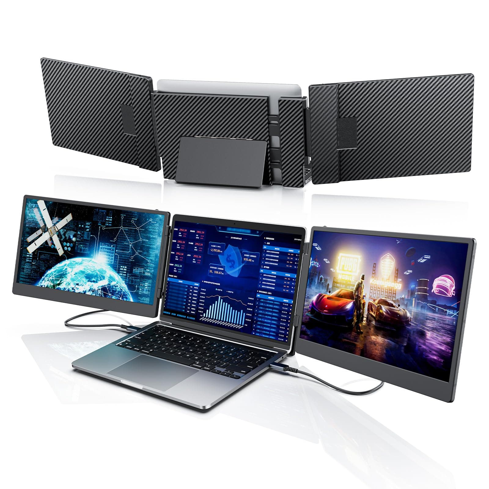 Laptomo Extension d'écran pour Ordinateur Portable,14" 1080P Triple Moniteur Portable, Plug & Play Extension de Moniteur, pour Win/Dex/Android/Mac