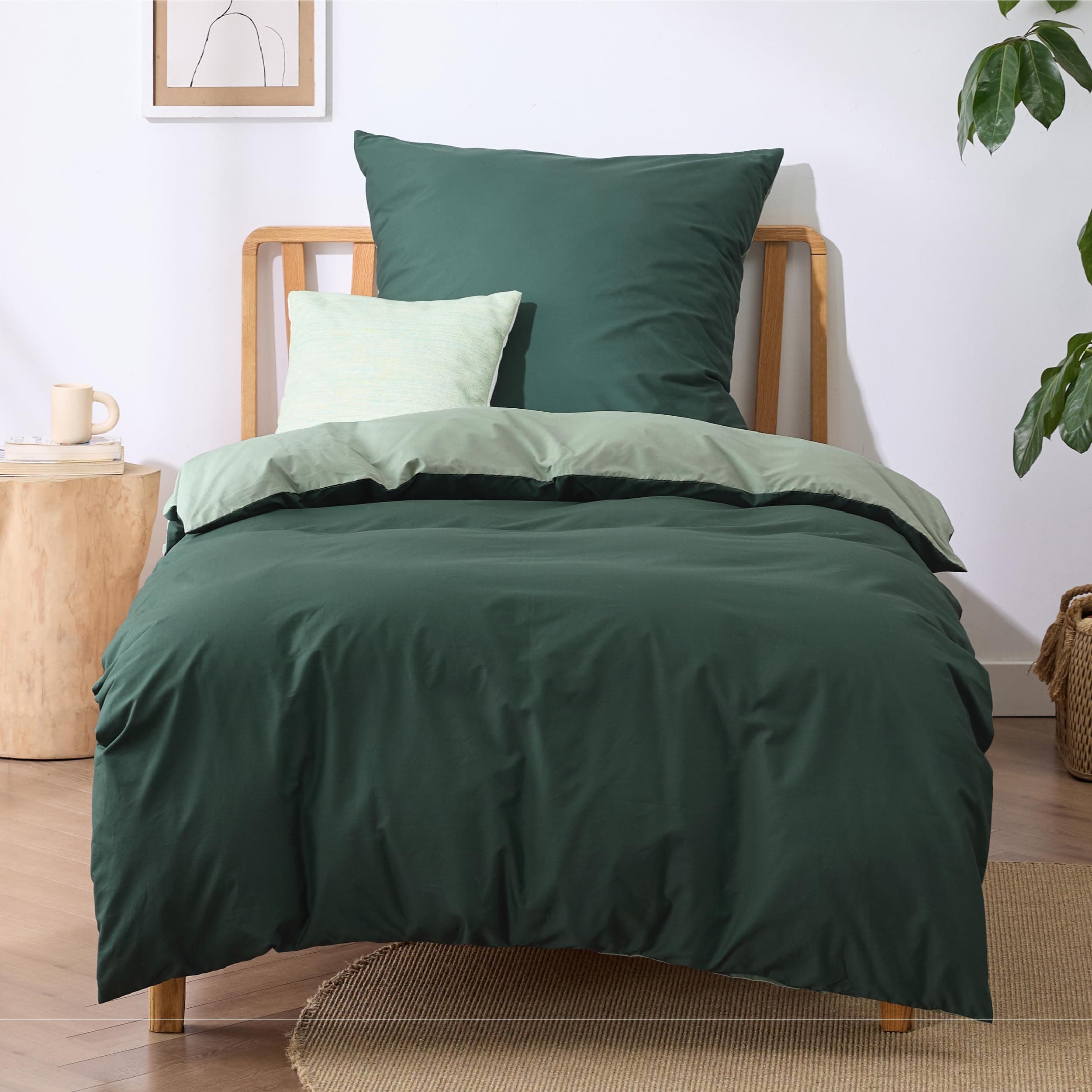 BEDSURE Bettwäsche 135x200 Salbeigrün Dunkelgrün - Baumwolle Bettwäsche-Sets 135 x 200 cm Wendebettwäsche 2teilig mit Kissenbezug 80x80 cm, Oeko-TEX Zweifarbiger Bettbezug mit Reißverschluss