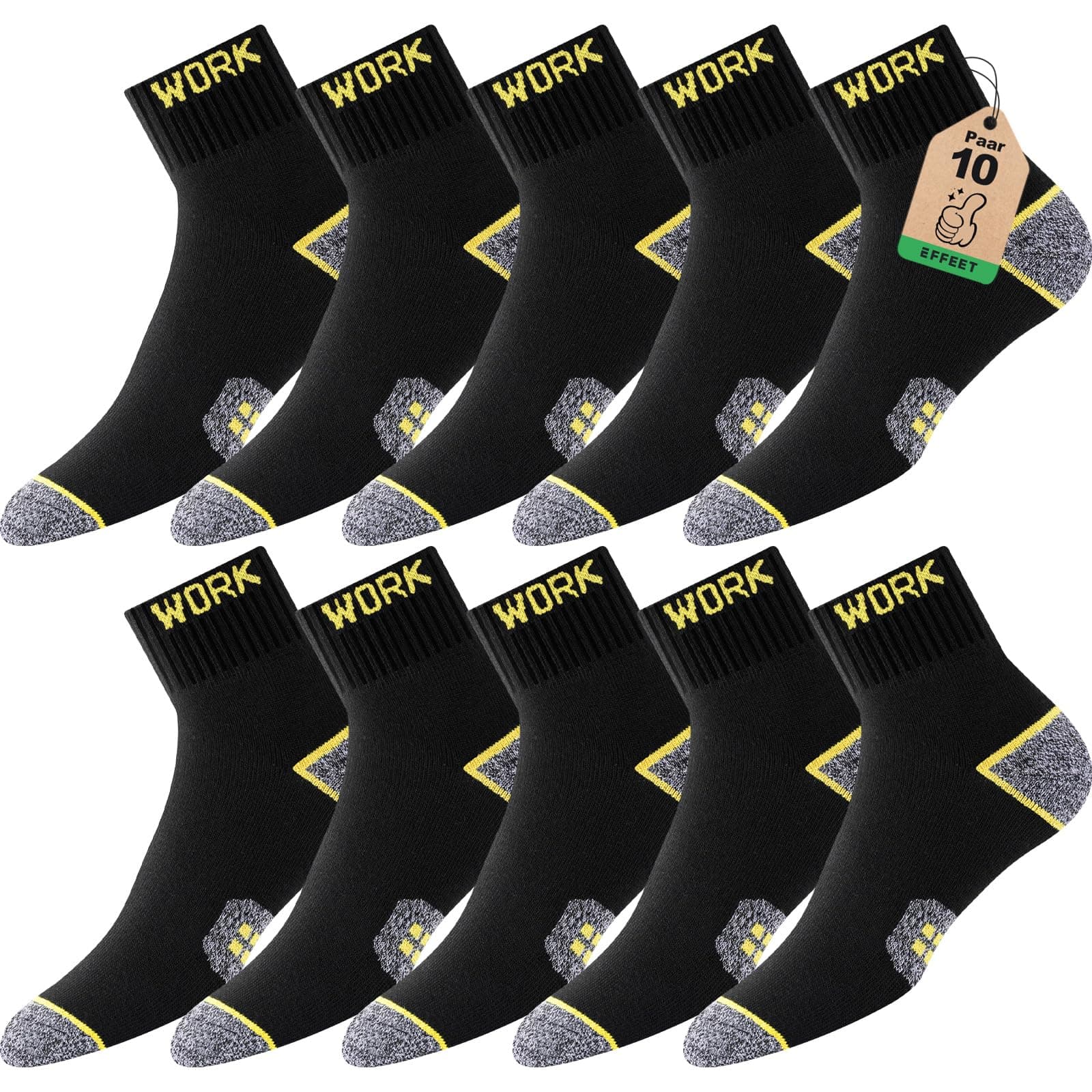 Effeet Calze da Lavoro Uomo - 10 Paia, Calzini Corti Quarto Rinforzati e Imbottiti, Traspiranti con Fascia Comoda, Duraturi, WORK socks
