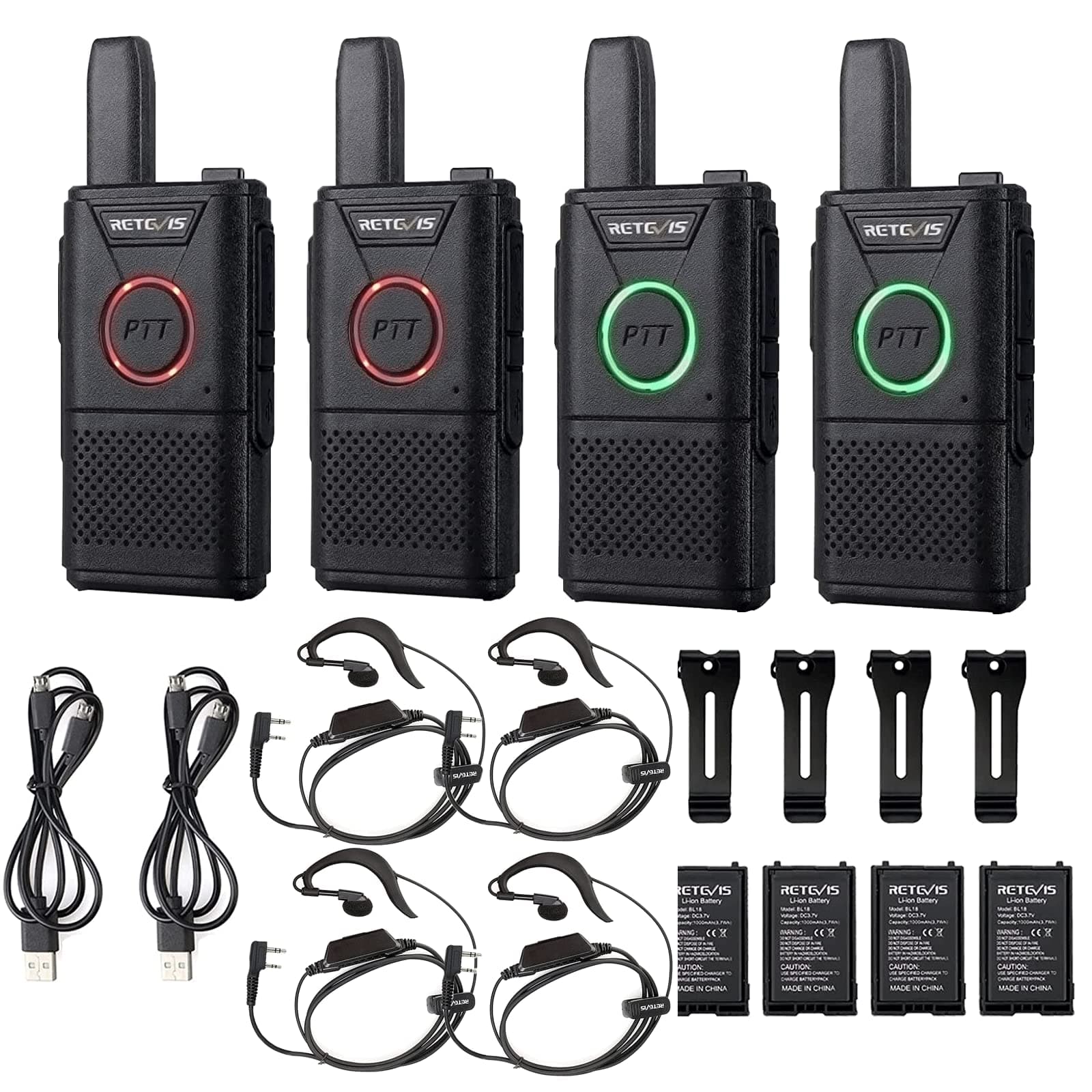 Retevis RT618 Walkie Talkie con Auriculares, Mini Radio PMR446, Radio PTT Doble, 16 Canales, VOX, Emergencia, Walky Talky para Atención Domiciliaria, Residencia de Ancianos (Negro, 4 Piezas)