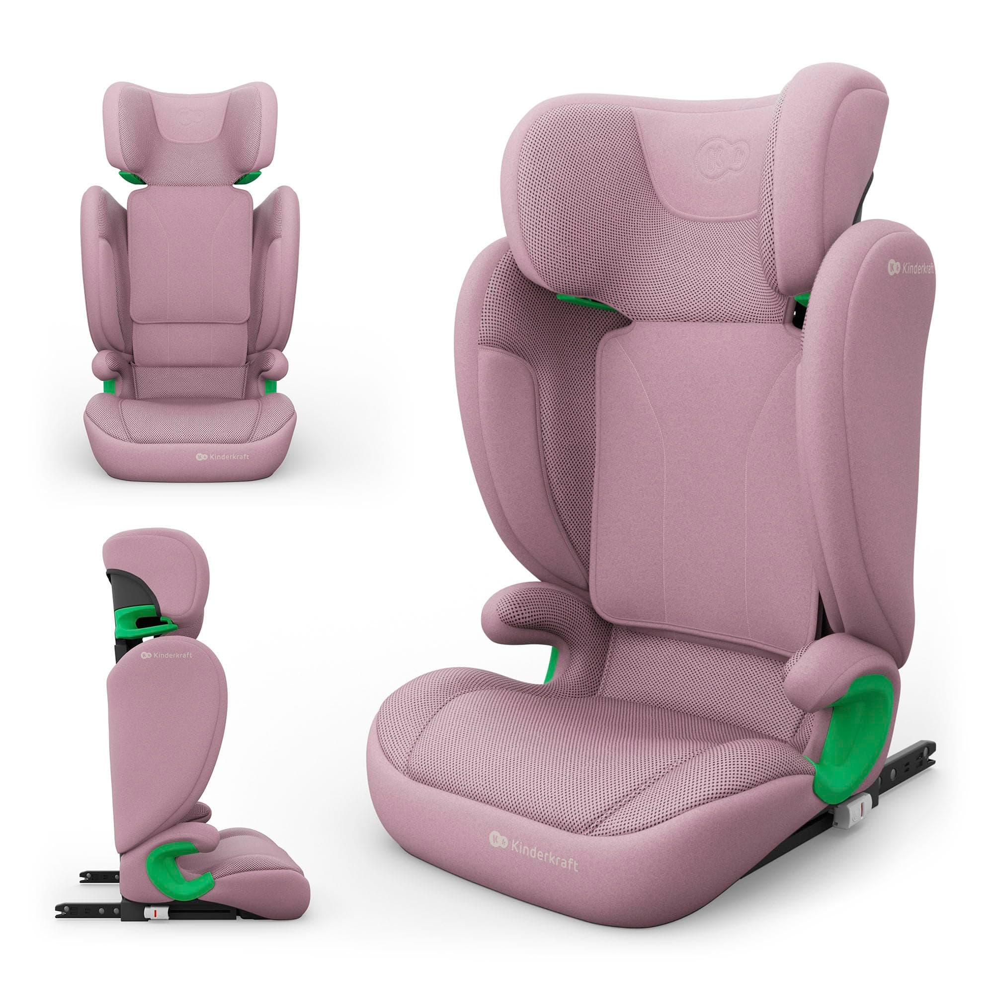 Kinderkraft JUNIOR FIX 2 PRO Siège Auto Enfant 100-150 cm, ISOFIX, Sécurité H-GUARD & SPS, Appui-tête Réglable, Housse Respirante AIR FLOW, 3,5–12 ans, Rose