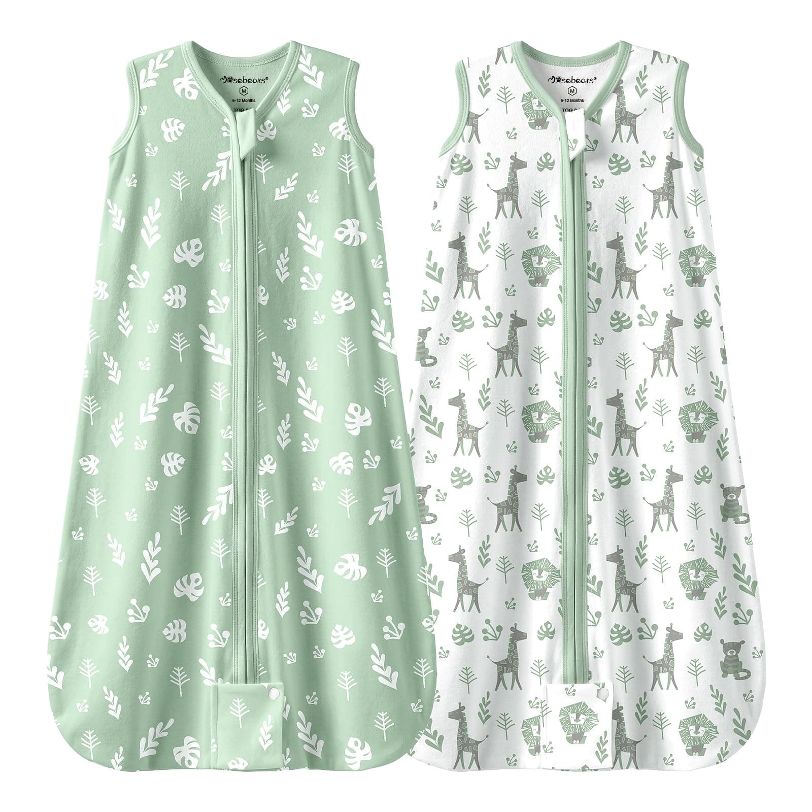 Mosebears Sacco nanna Estivo per Bambini, 0,5 Tog 100% Cotone Traspirante (Verde, S (0-6 mesi))