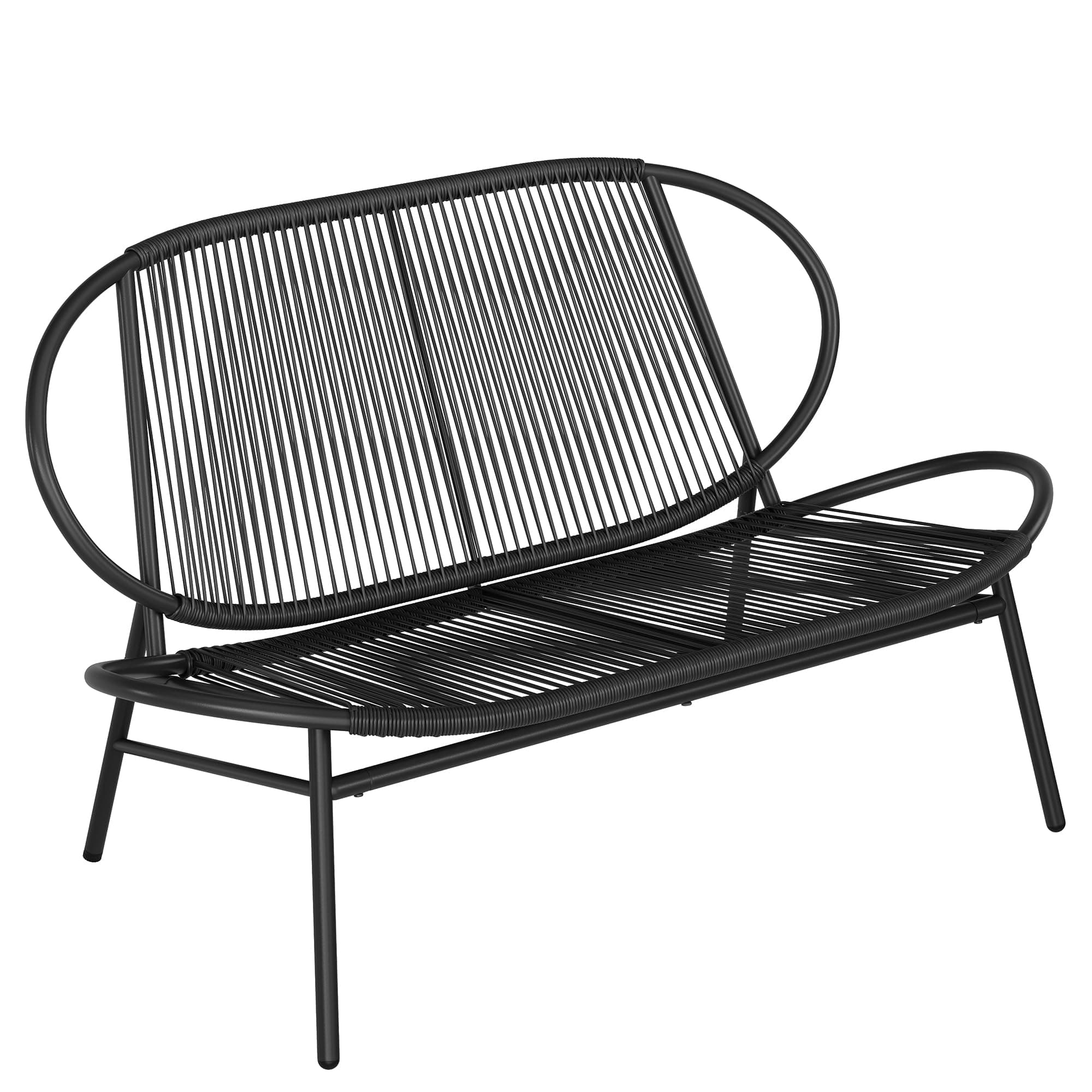 SONGMICS Gartenbank, 2-Sitzer, Balkonbank, Gartenmöbel aus PE-Rattan, Gartenstuhl mit Rückenlehne, 70 x 138,5 x 79 cm, für Terrasse, Garten, Balkon, Outdoor, tintenschwarz GGF0026B01