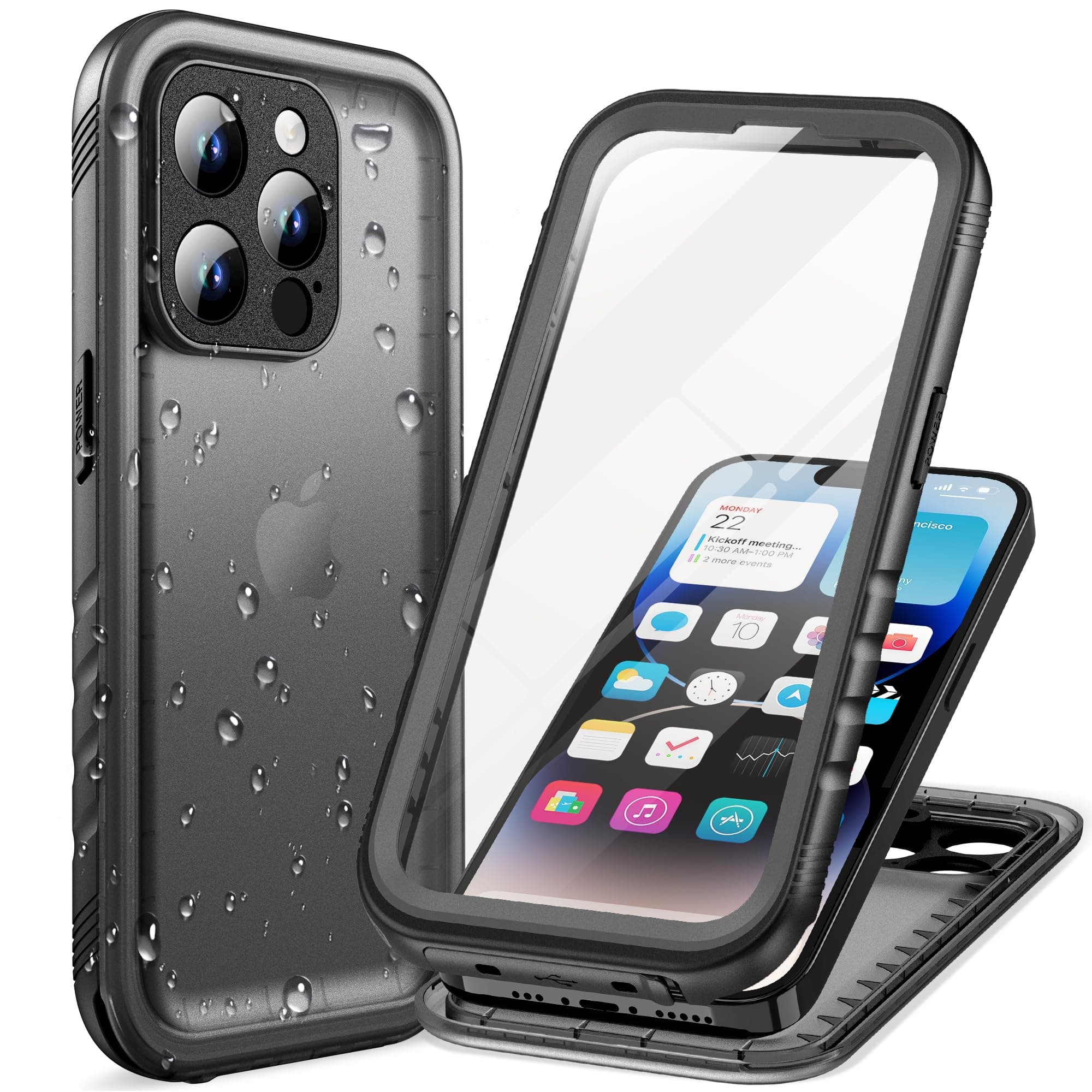 Cozycase Cover TOP Antiurto IP68 Impermeabile Per iPhone 14 Pro Militare Resistente 360 Integrale Subacquea Antipolvere Rugged Custodia Mare Anti Urto Doppia Waterproof Case Per iPhone 14 Pro, Nero