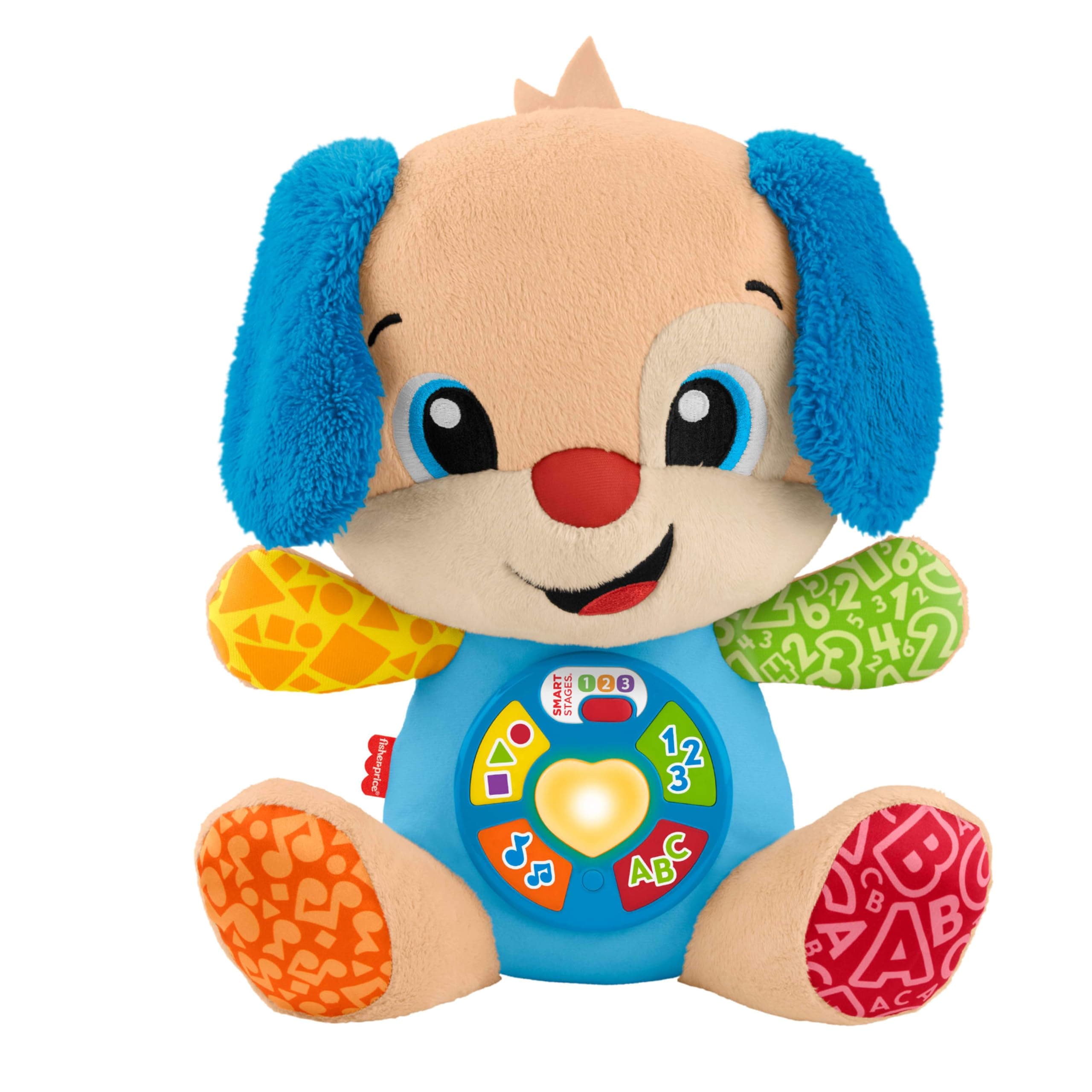 Fisher-Price Musikalischer Lernspaß für Babys Smart Stages Hündchen Plüschspielzeug mit Smart Stages für Babys ab 6 Monaten, in Niederländisch, Englisch, Französisch, Deutsch, Italienisch, JFD20