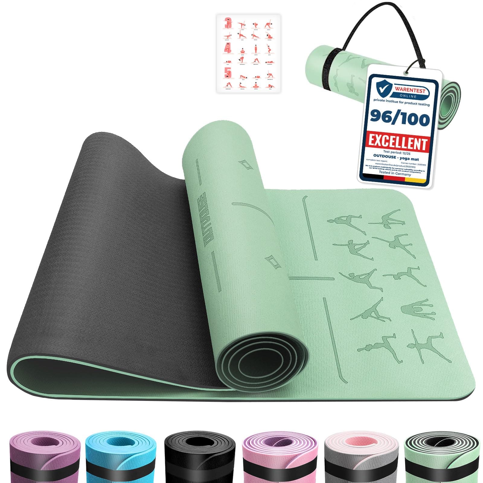 OUTDOUSE Tappetino Yoga,Tappetino Palestra TPE,Tappetino Yoga Antiscivolo,Tappetino Pilatesper Palestra,Pilates,Fitness,Sport Mat,183x61cm