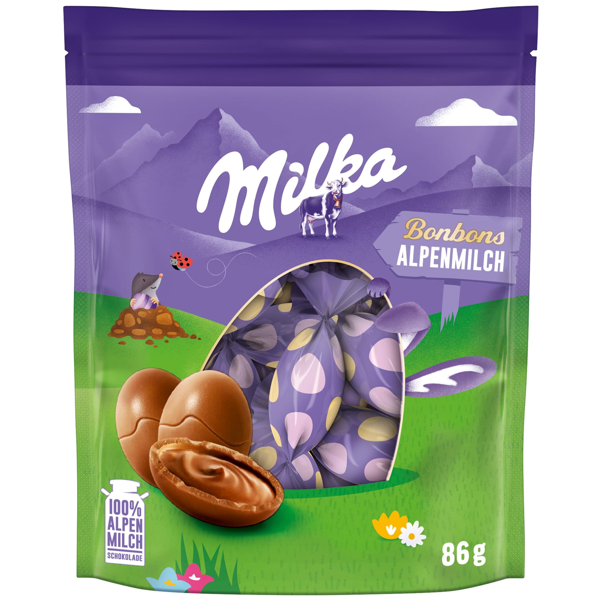 Milka Alpenmilch Bonbons – Einzeln verpackte Schoko-Osterbonbons aus zarter Alpenmilch-Schokolade – 86g