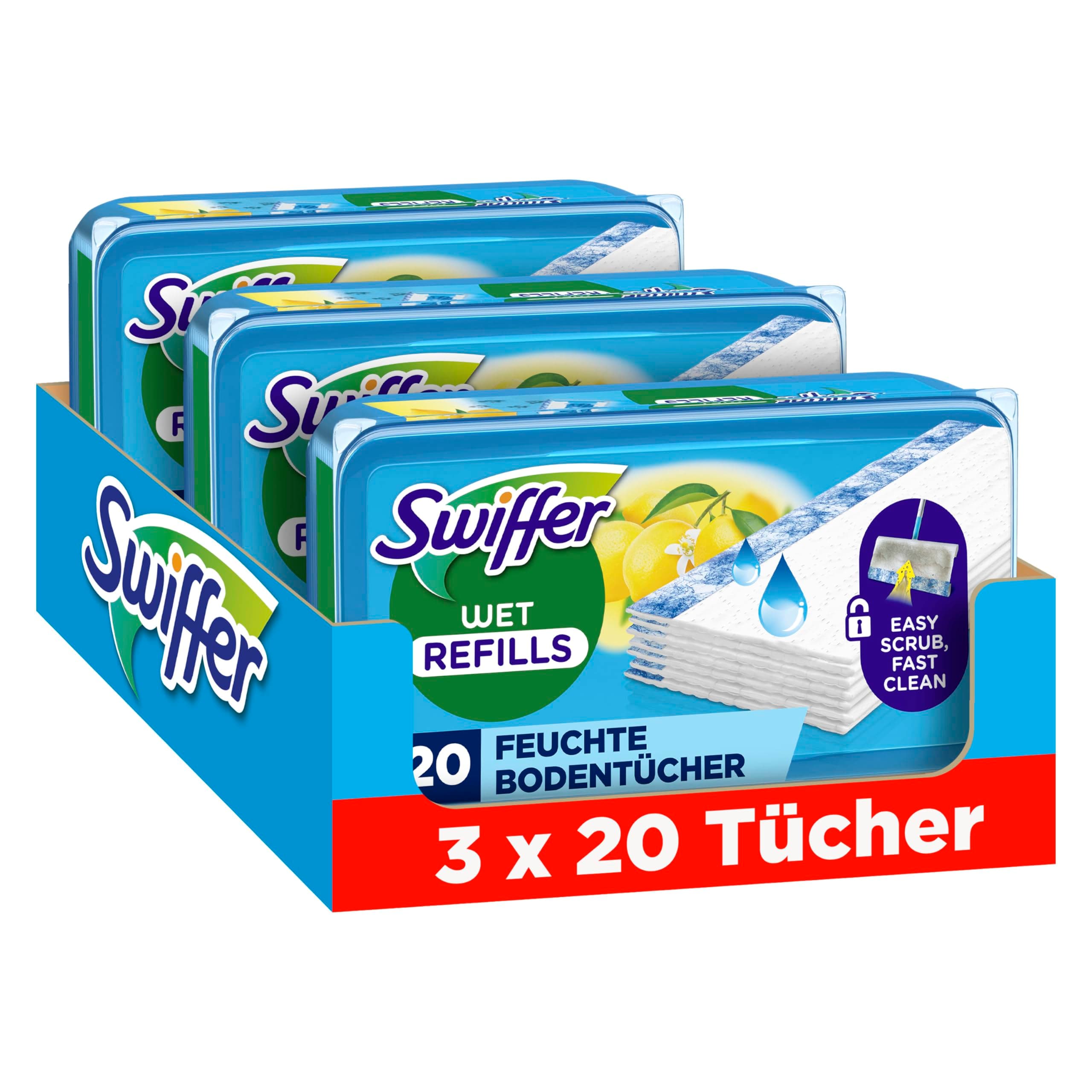 Swiffer Bodenwischer Nachfüllpackung, Feuchte Bodentücher mit Citrusfrische-Duft, 60 Stück, Für Eine Schnelle & Einfache Reinigung von Hartböden
