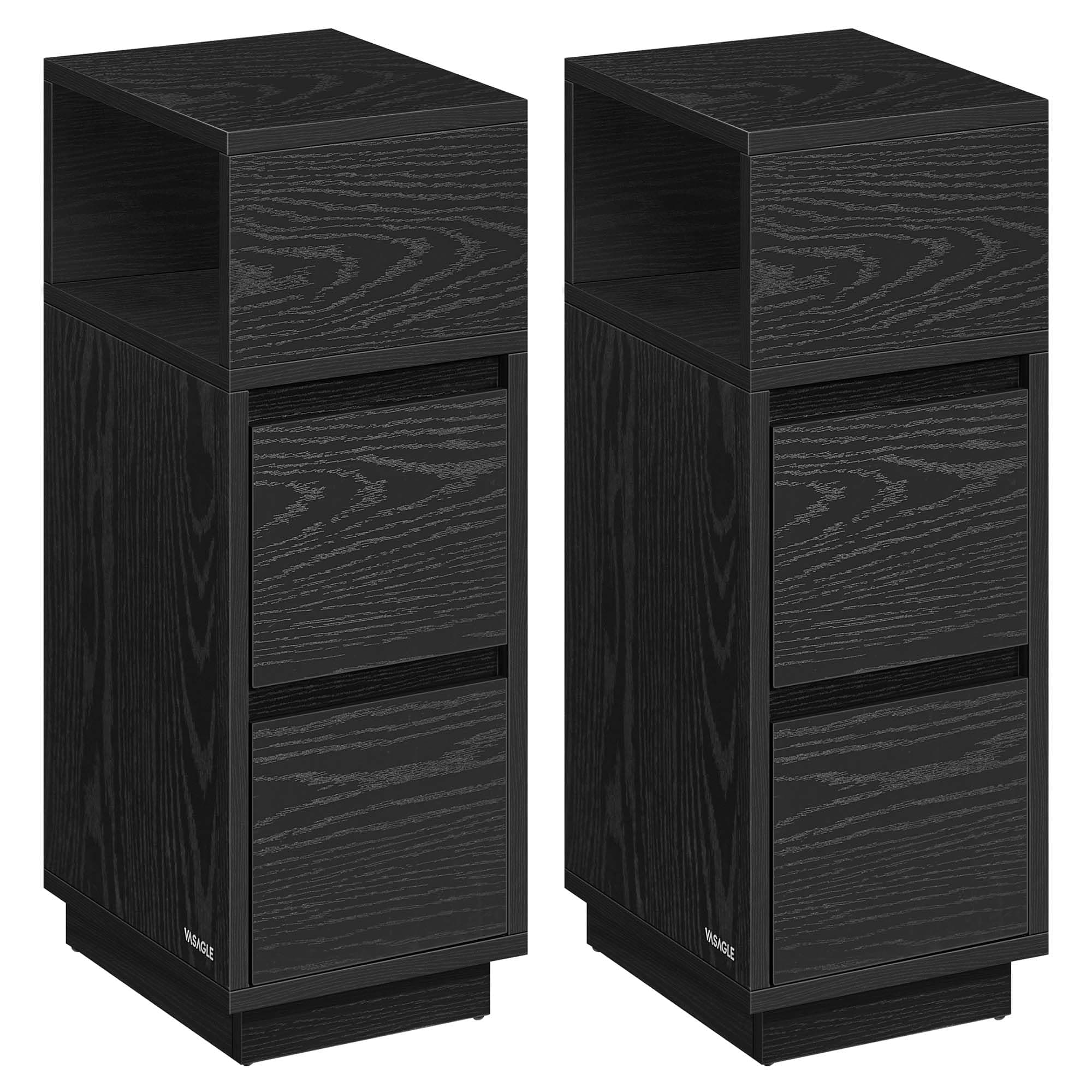 VASAGLE Kailyn Colección - Juego de 2, Mesita de Noche Estrecha, Mesa Auxiliar con 2 Cajones, Encajable a la Izquierda o a la Derecha, Dormitorio, Salón, Negro Ébano LET856B56V1