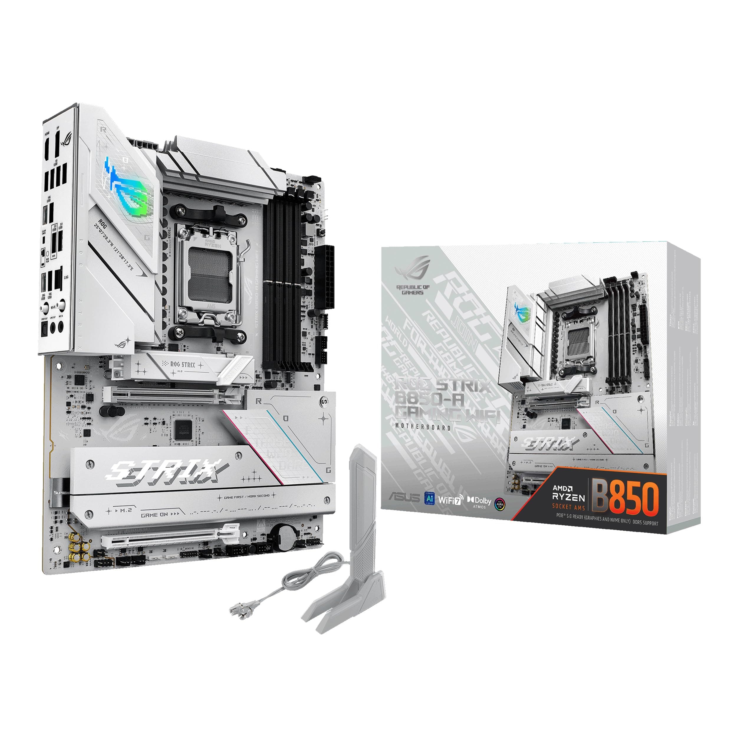 ASUS ROG Strix B850-A Gaming WiFi - Placa Base AMD ATX, 14+2+2 etapas de Potencia, DDR5, Cuatro Ranuras M.2, PCIe 5.0, WiFi 7, USB Tipo-C 20 Gbps y Aura Sync RGB