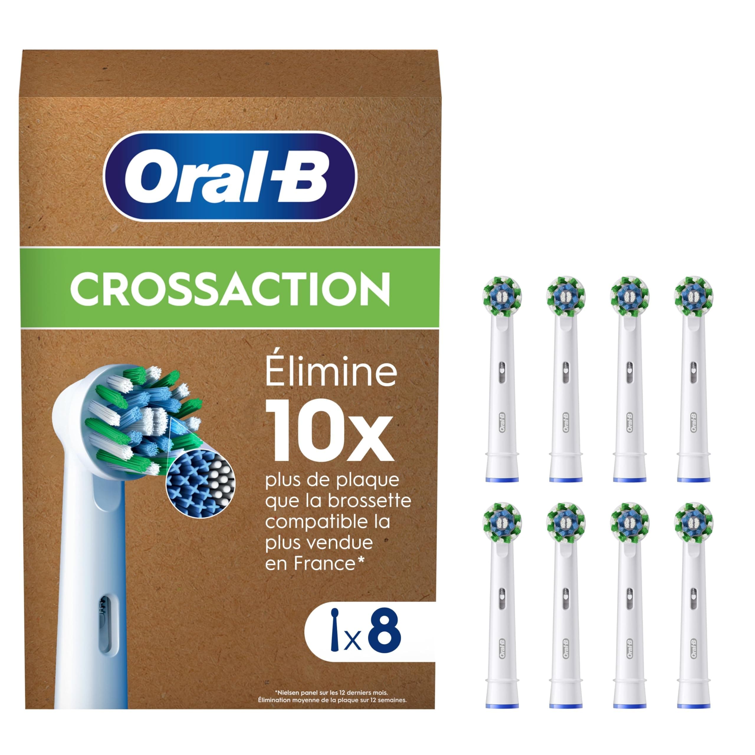 Oral-B Pro Lot De 8 Brossettes De Rechange Cross Action, AUTHENTIQUES, Blanches, Nettoyage En Profondeur, Têtes Rondes, Embouts Pour Les Brosses A Dents Electriques Oral B Pro, Carton