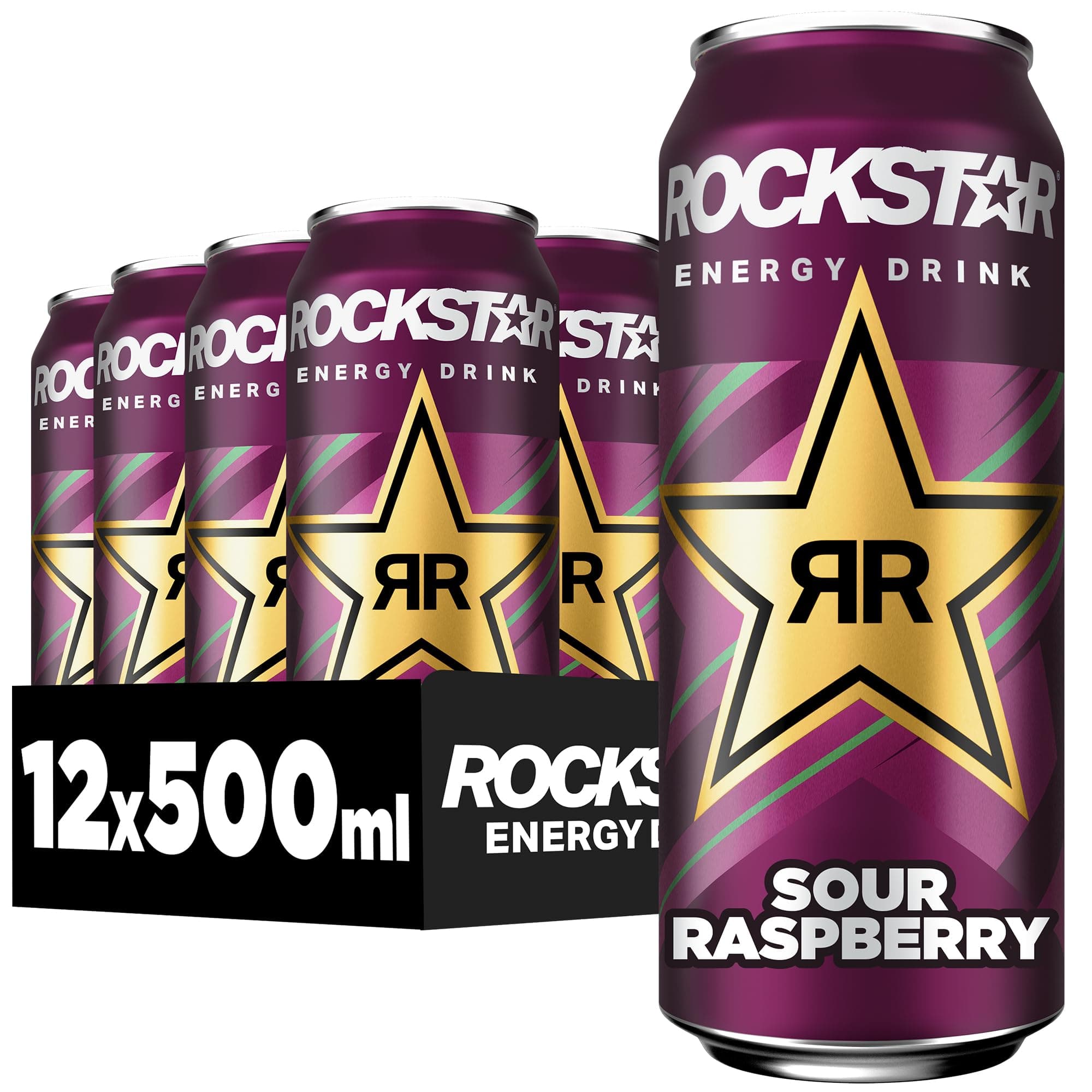 Rockstar Energy Drink Sour Raspberry Geschmack - Saures, Koffeinhaltiges Erfrischungsgetränk für den Energie Kick, EINWEG (12 x 500ml) (Verpackungsdesign kann abweichen)