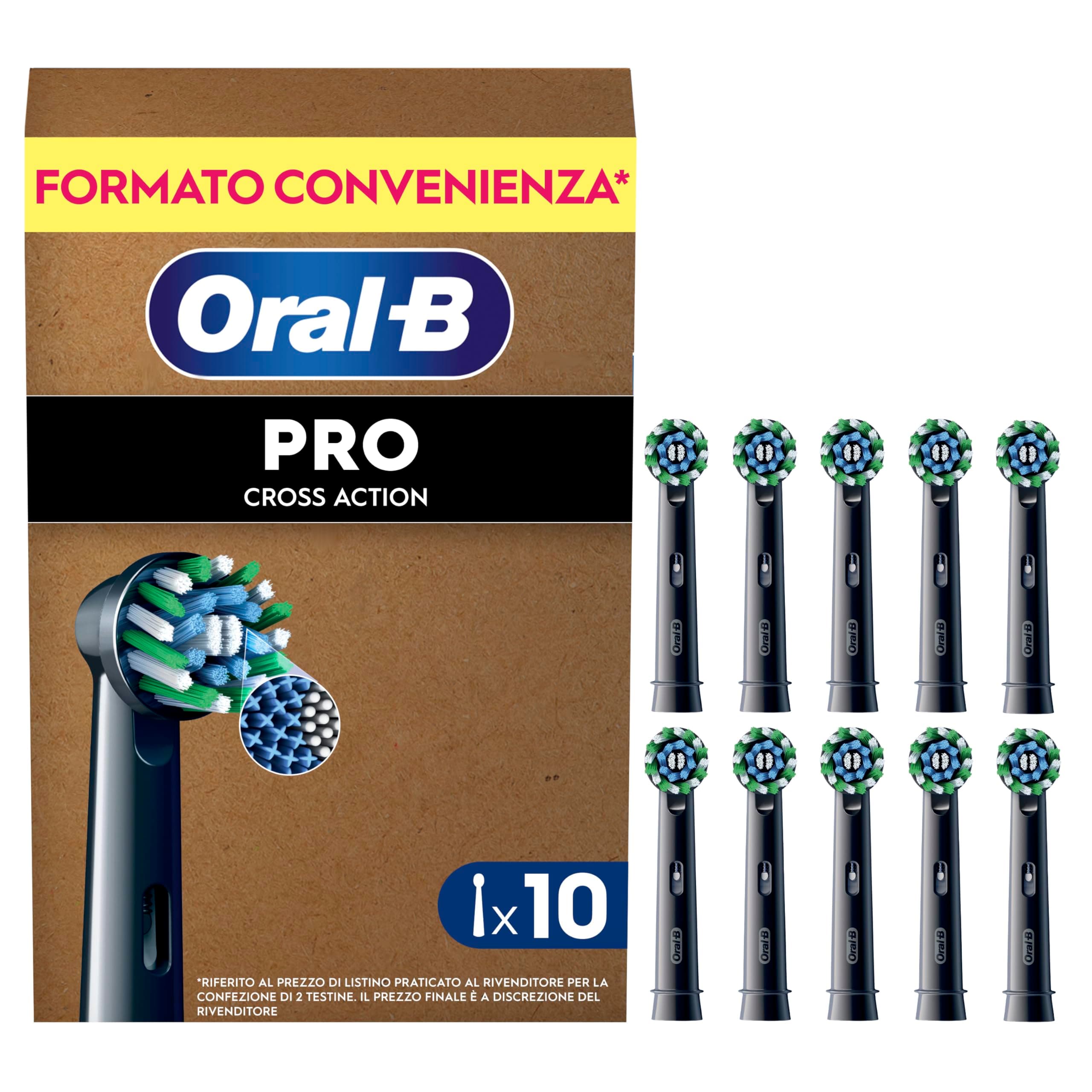 Oral-B Testine Di Ricambio Pro Cross Action Black per Spazzolino Elettrico PRO, Confezione da 10 Testine Oral B di Ricambio Nere con Indicatore di Utilizzo