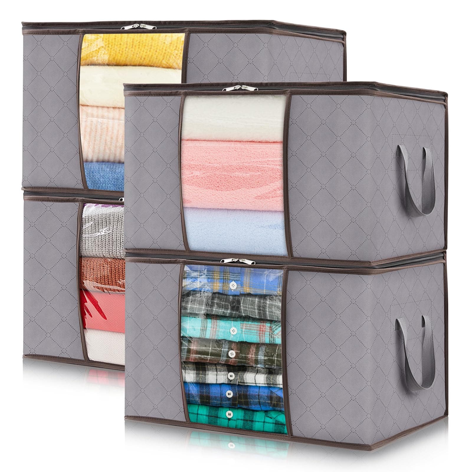 Lifewit Bolsas Almacenaje Ropa, Cajas Almacenaje Plegable, Bolsas para Guardar Ropa, Cajas Mudanza, Organizador Armario Para Ropa, Mantas, Juguetes, Gris Claro, 50 L, 4 Piezas