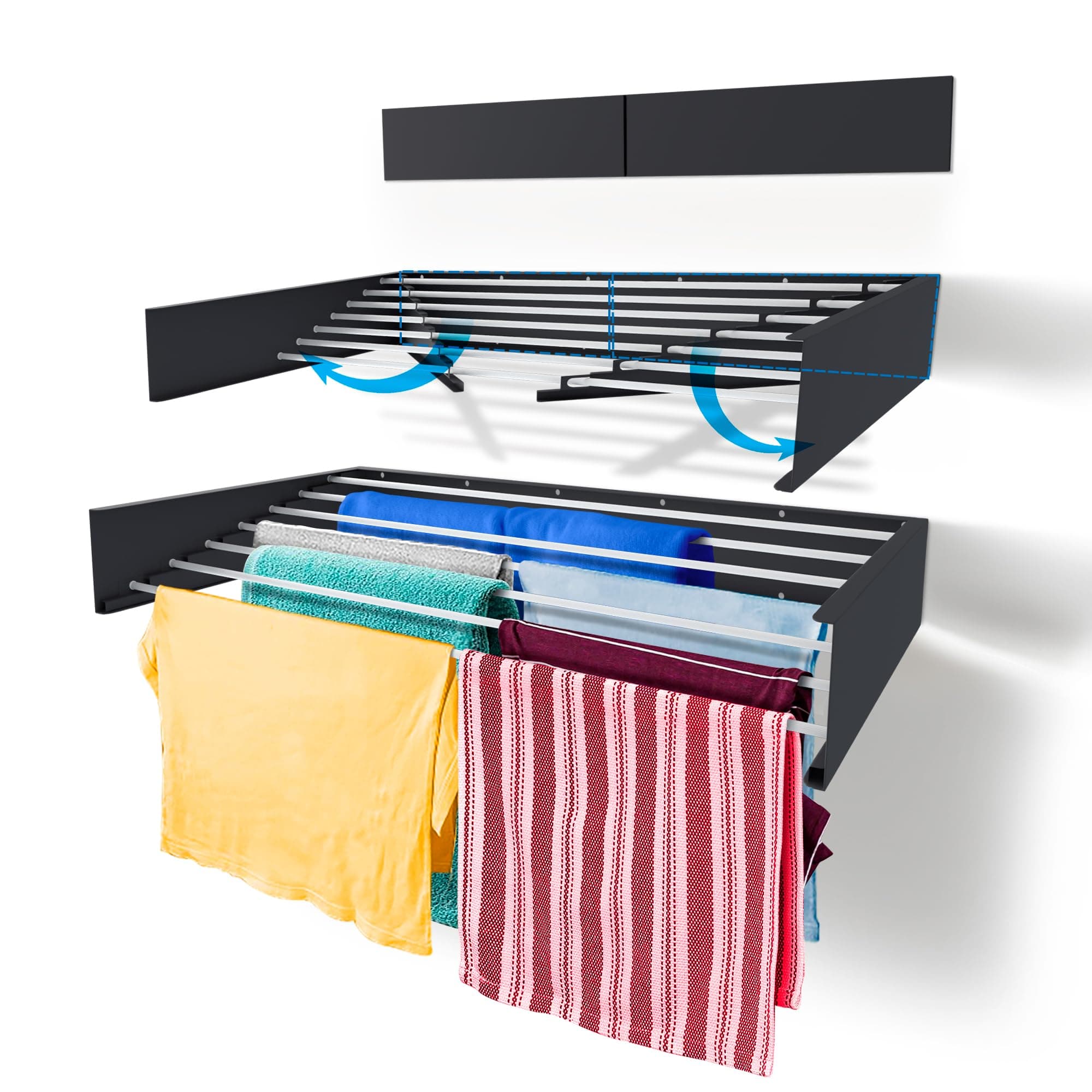 Step Up - Stendibiancheria da parete, retrattile, pieghevole, per interni o esterni, salvaspazio, design compatto ed elegante, 8,4 m di filo (grigio industriale, 120 cm)