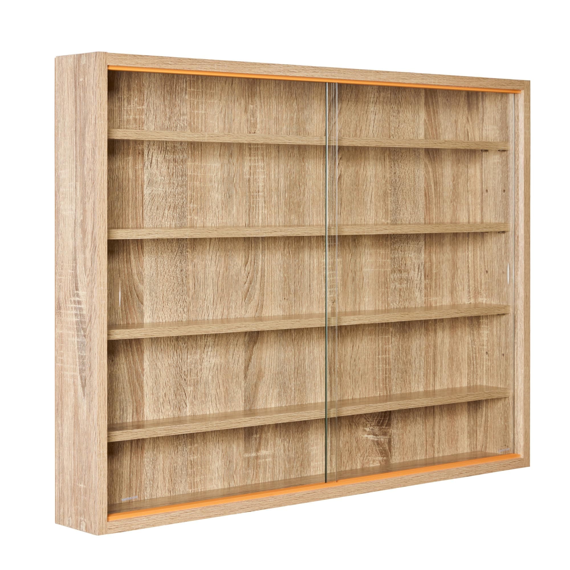 Inter Link - Vitrina de Colección y Estantería de Pared - Cristal y MDF - Beige (Roble Sonoma) - 80x60x9.5 cm - Collectizioni