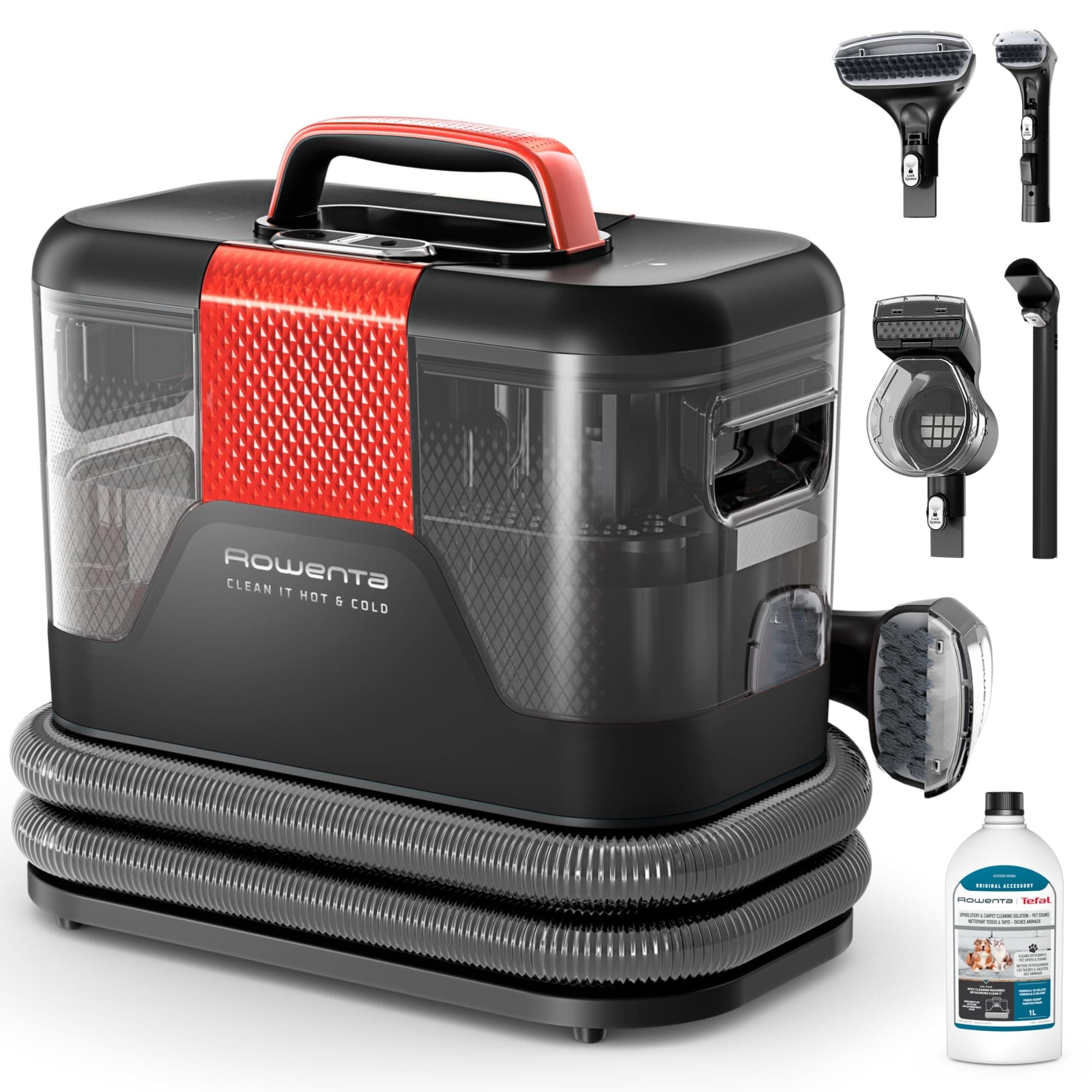 Rowenta Clean It Hot & Cold, Aspiradora tapicerías 1150W, 5 Acc, Negro | Tecnología Powerheat, Limpieza 3 en 1 para tapicerías y moquetas, Elimina manchas y suciedad, Accesorio mascotas, IN7022