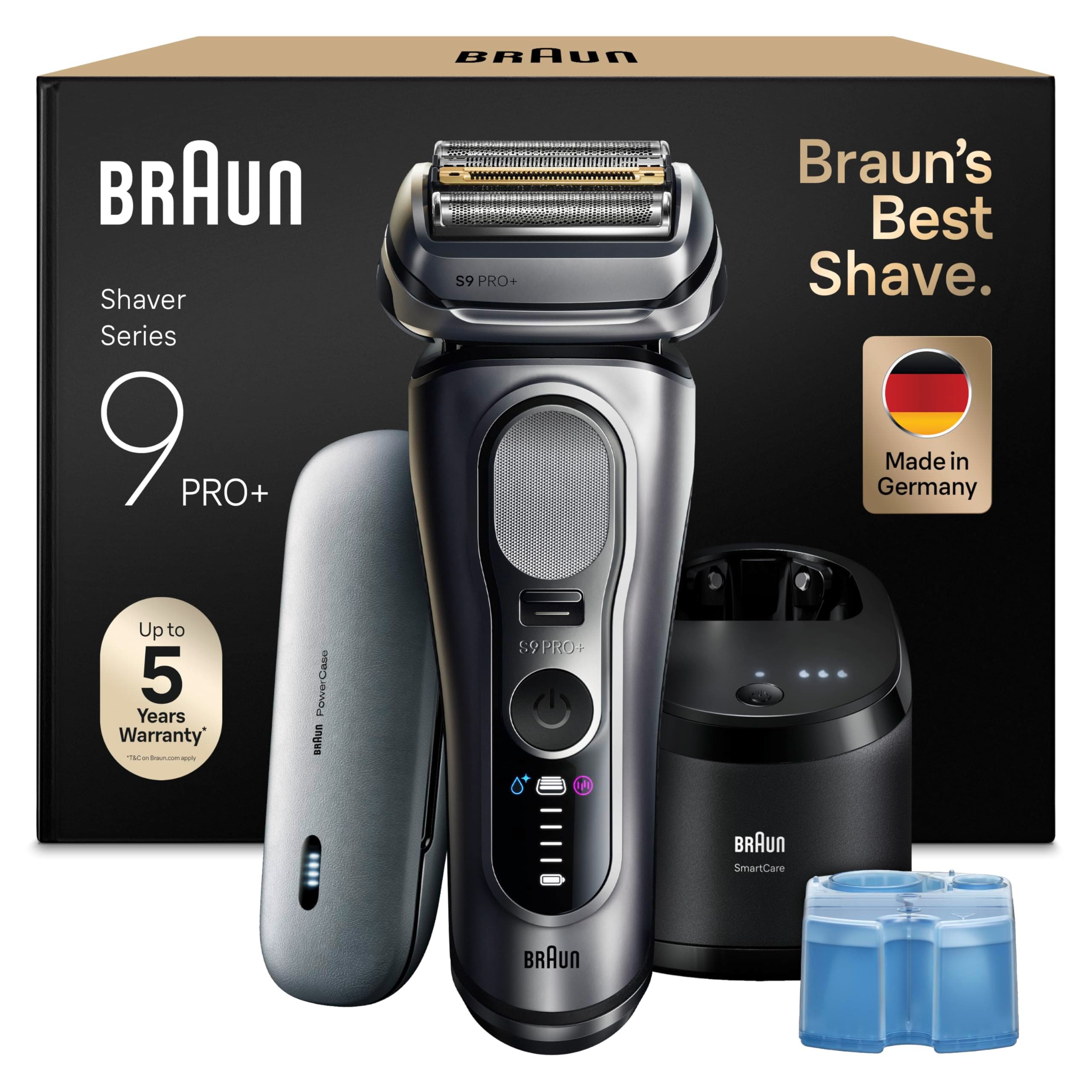 Braun Serie 9 PRO + Rasoio Elettrico Barba, Wet&Dry, 5+1 Lame Di Precisione Ultra Sottili, Regolabarba Uomo, Rasoio Barba, 60 Min Utilizzo, PowerCase, Stazione SmartCare 6in1, Serie 9677cc, Argento