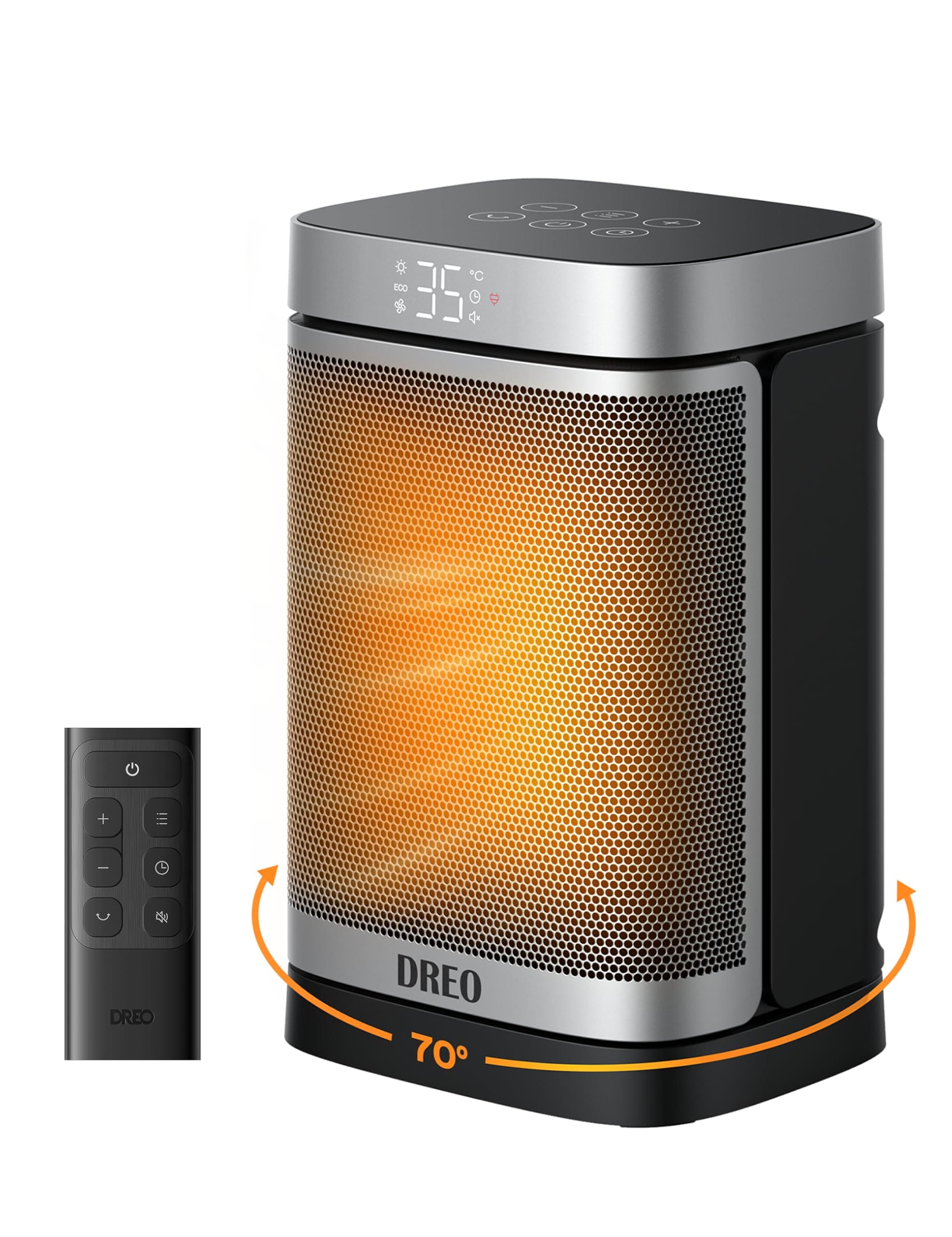 Dreo Calefactor Atom One, 3-Modos 3-Velocidades, 70°Oscilación, Calefactor cerámico de PTC con termostato, con termostato, temporizador 1-12H, Mando a distancia, Modo ECO-Ahorro de energía