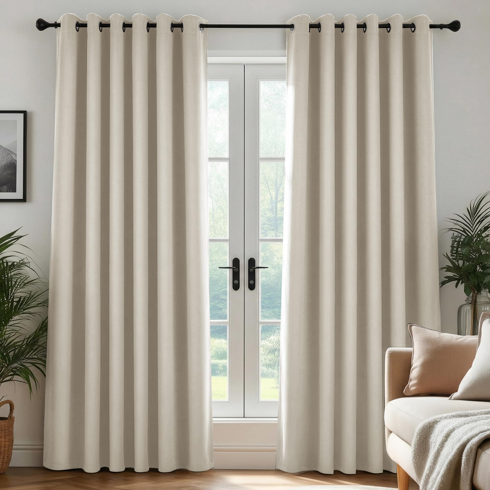 Deconovo Cortinas Térmicas Aislantes Frío y Calor Opacas Blackout – Cortinas Modernas para Salon y Dormitorio, 2 Piezas con Ojales 200x260 cm, Beige Claro, Elegantes Curtains Aislantes para Hogar
