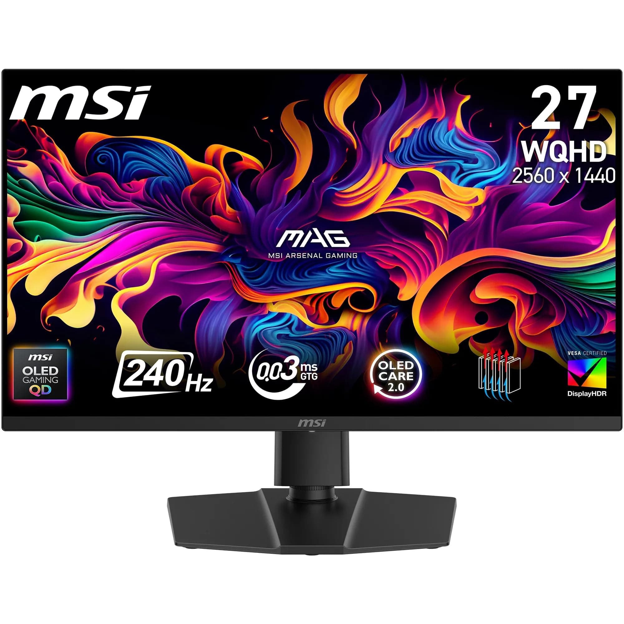 msi MAG 273QP QD-OLED X24, monitor Gaming 26,5" WQHD (2560 x 1440) QD OLED, refresh rate 240 Hz, tempo di risposta 0,03 ms, 99% DCI-P3, E ≤ 2 - DisplayHDR True Black 400, DisplayPort 1.4a, HDMI 2.1